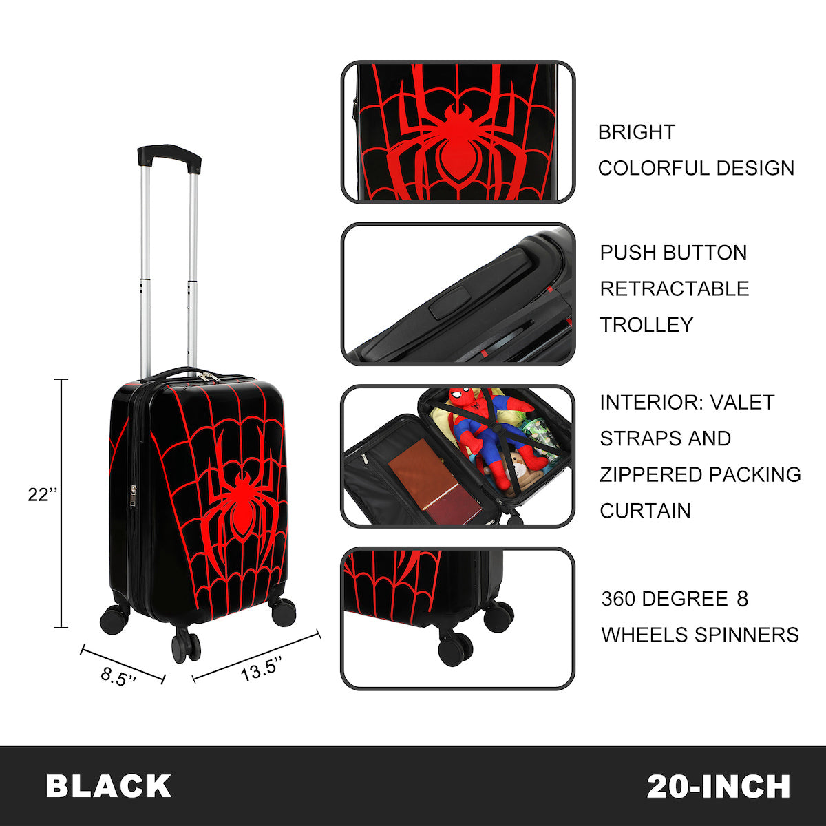 Spider-Man Web Logo 20" Carry-On Luggage With Wheels And Retractable Handle