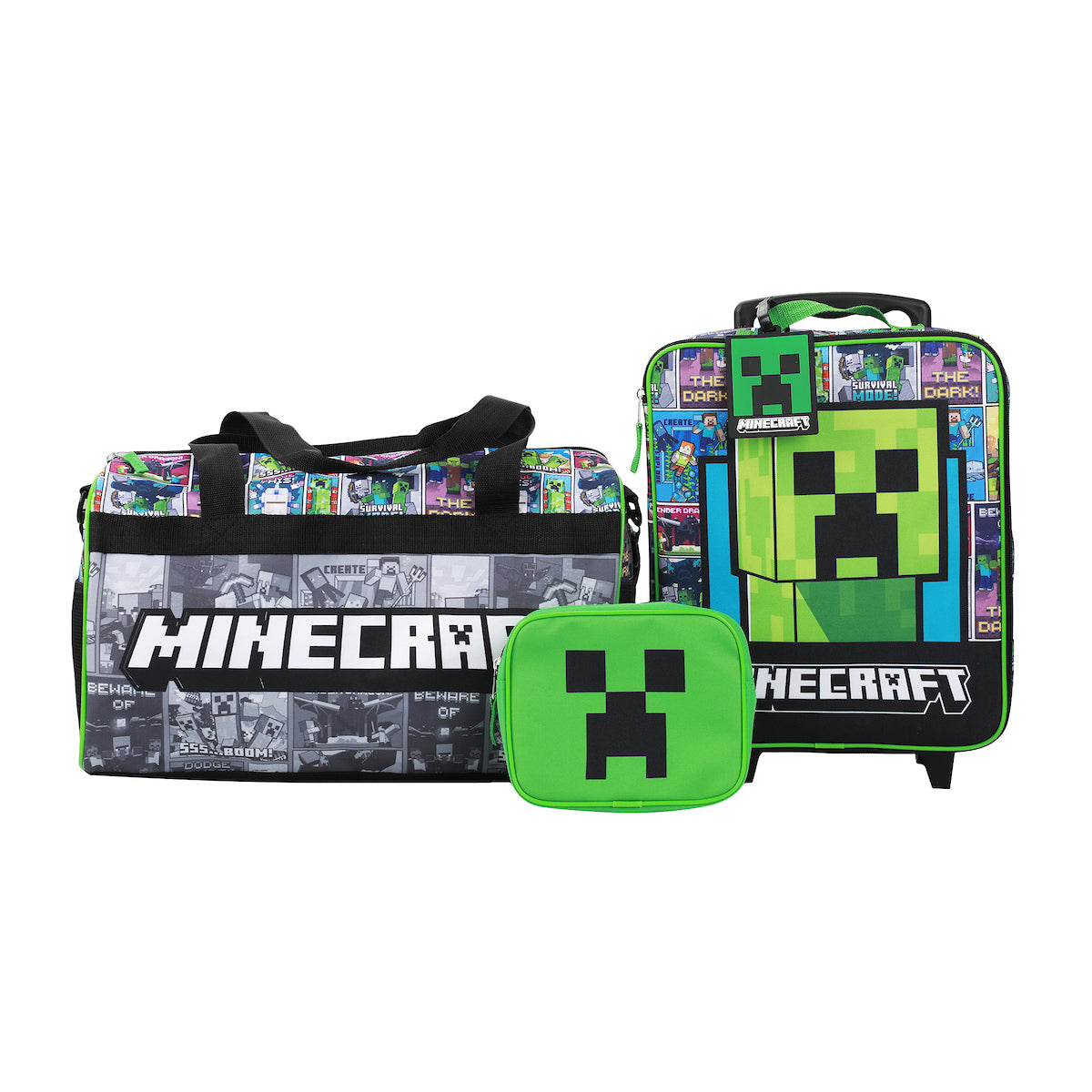 Minecraft Creeper Youth 4-Piece Travel Set-14" Carry-on, Duffle Bag, and Luggage Tag Set