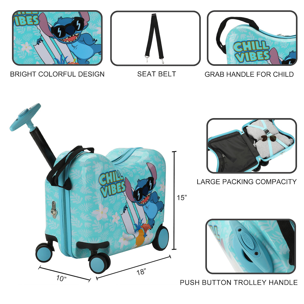 Disney Stitch Chill Vibes Children's Ride-On Luggage