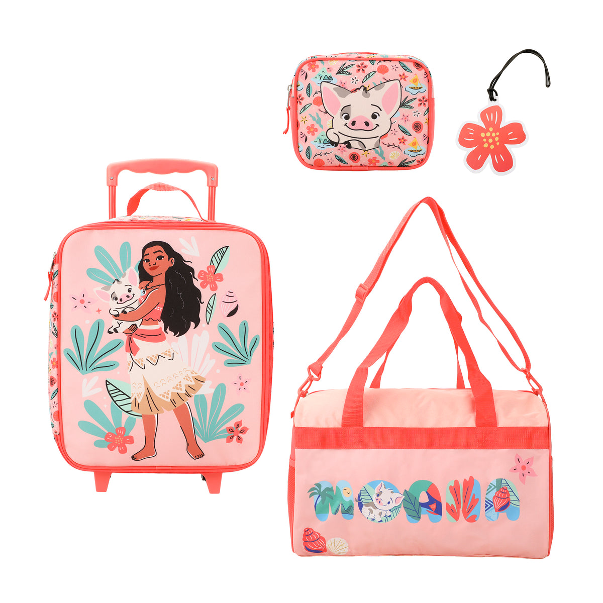Moana Pua & Moana Tropical Print Youth 4-Piece Carry On Luggage Travel Set
