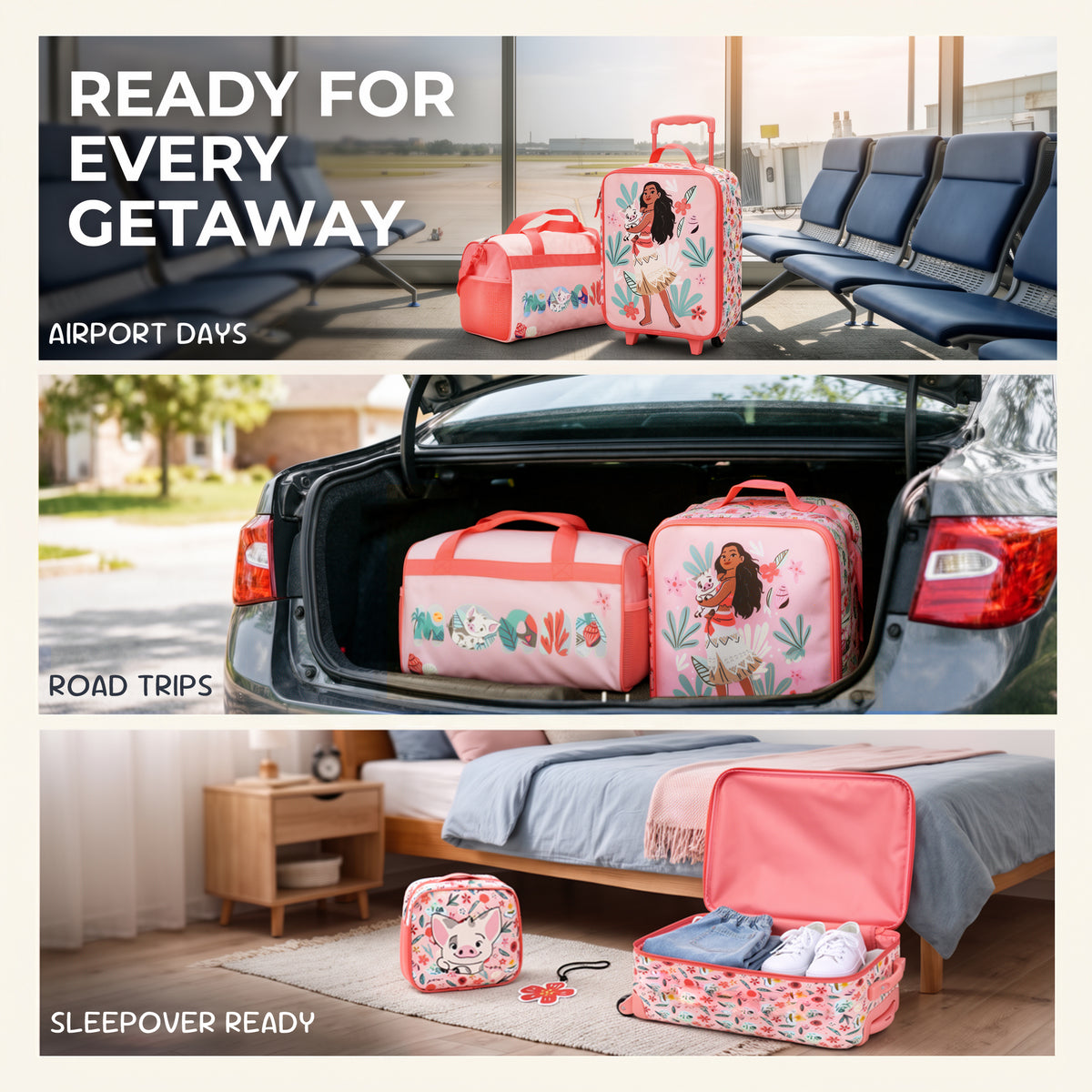 Moana Pua & Moana Tropical Print Youth 4-Piece Carry On Luggage Travel Set