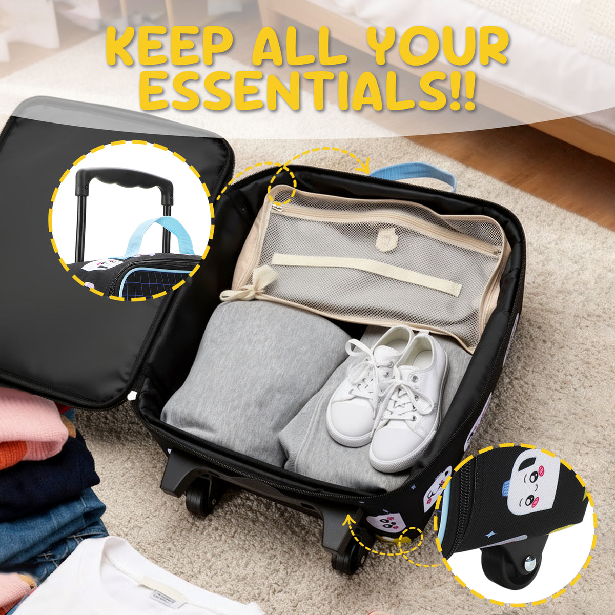 LankyBox 4-Piece Kids' Carry On Travel Set - Officially Licensed with 14" Pilot Case Duffle Bag Utility Case and Luggage Tag