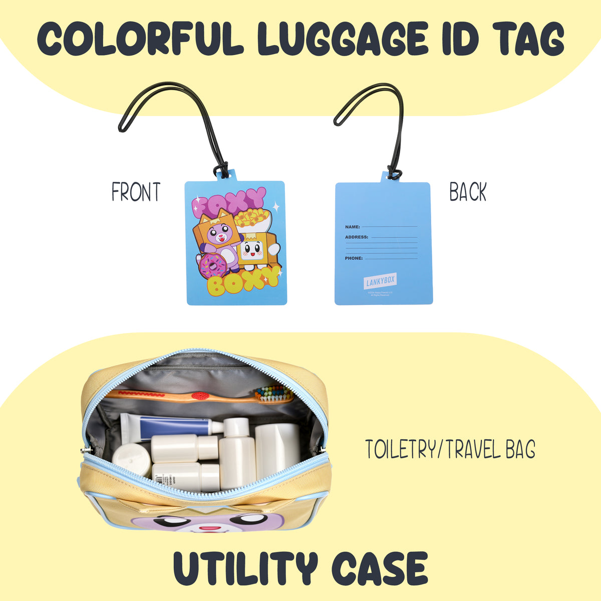 LankyBox 4-Piece Kids' Carry On Travel Set - Officially Licensed with 14" Pilot Case Duffle Bag Utility Case and Luggage Tag