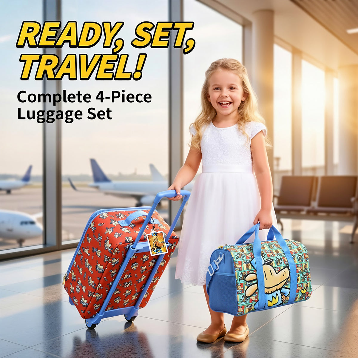Dog Man Character Squares 4-Piece Youth Travel Set Carry on luggage