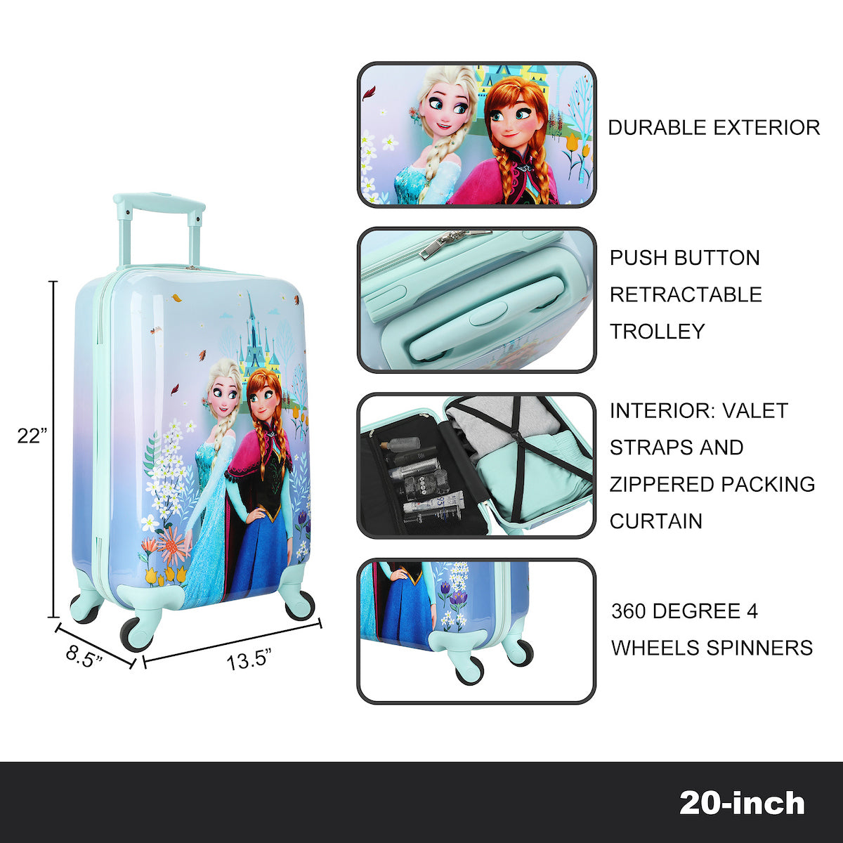 Frozen Elsa & Anna Arendelle Castle 20" Rolling Luggage