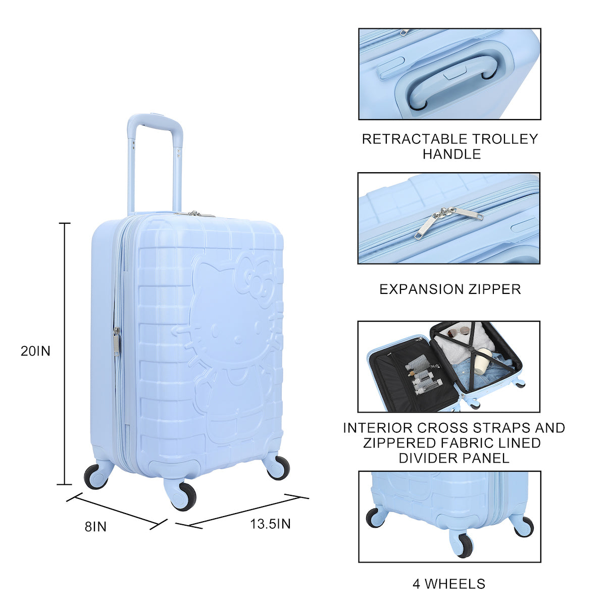 Hello Kitty Blue Checkered Adult 20" Rolling Luggage