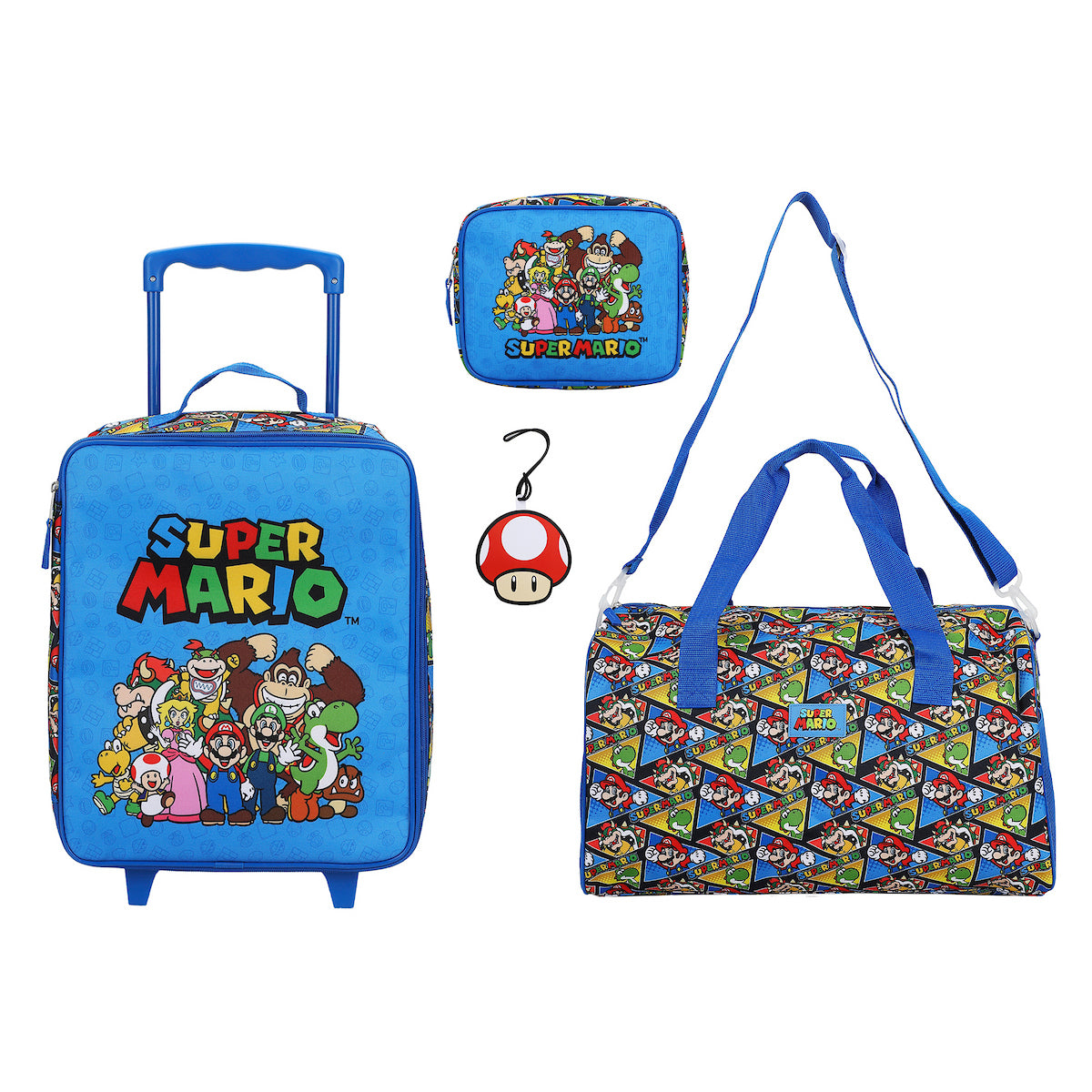 Super Mario Bros Group Shot & All-Over Character Print 14" Pilot Case Set