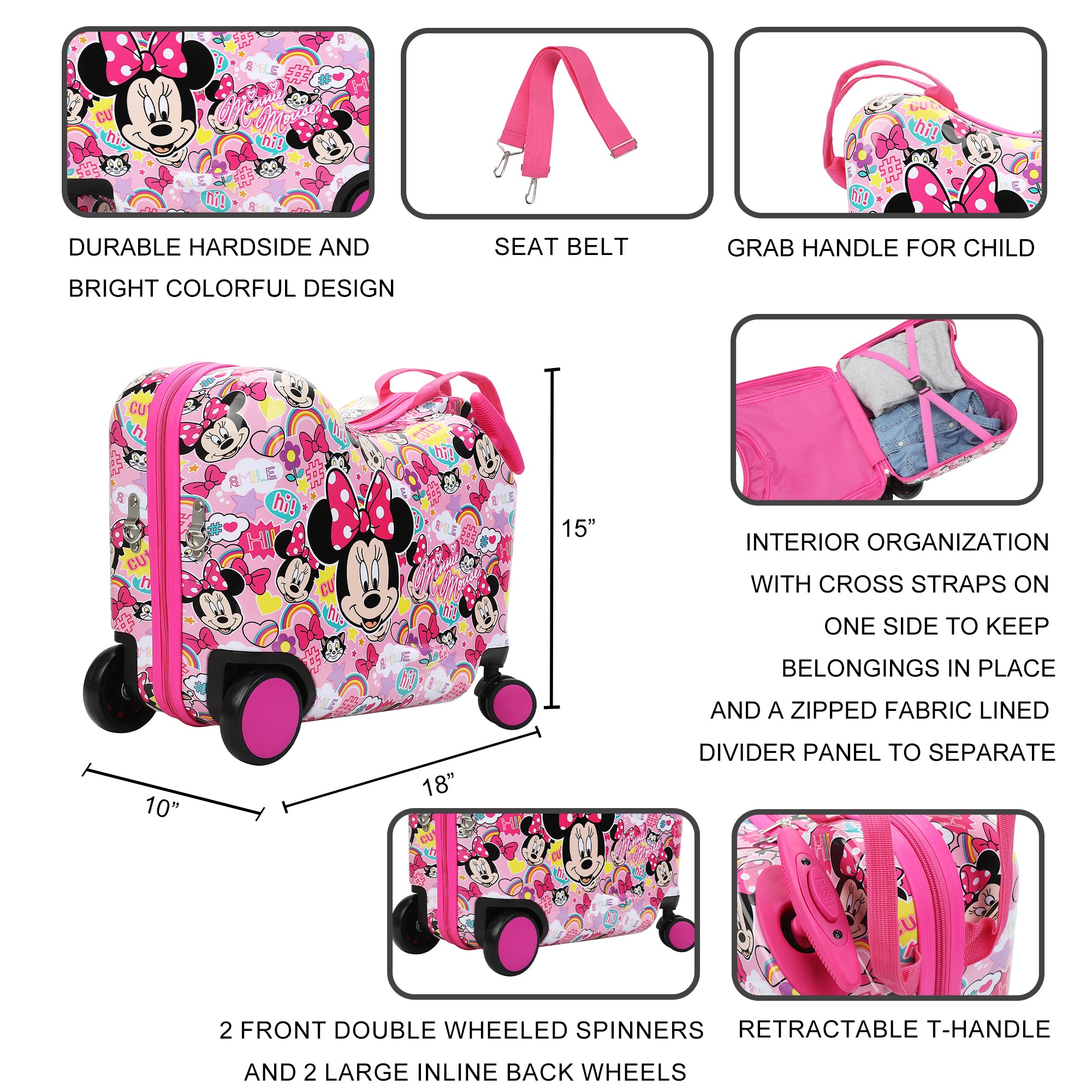 Minnie Mouse Ride-On 18" Suitcase For Kids & Toddlers