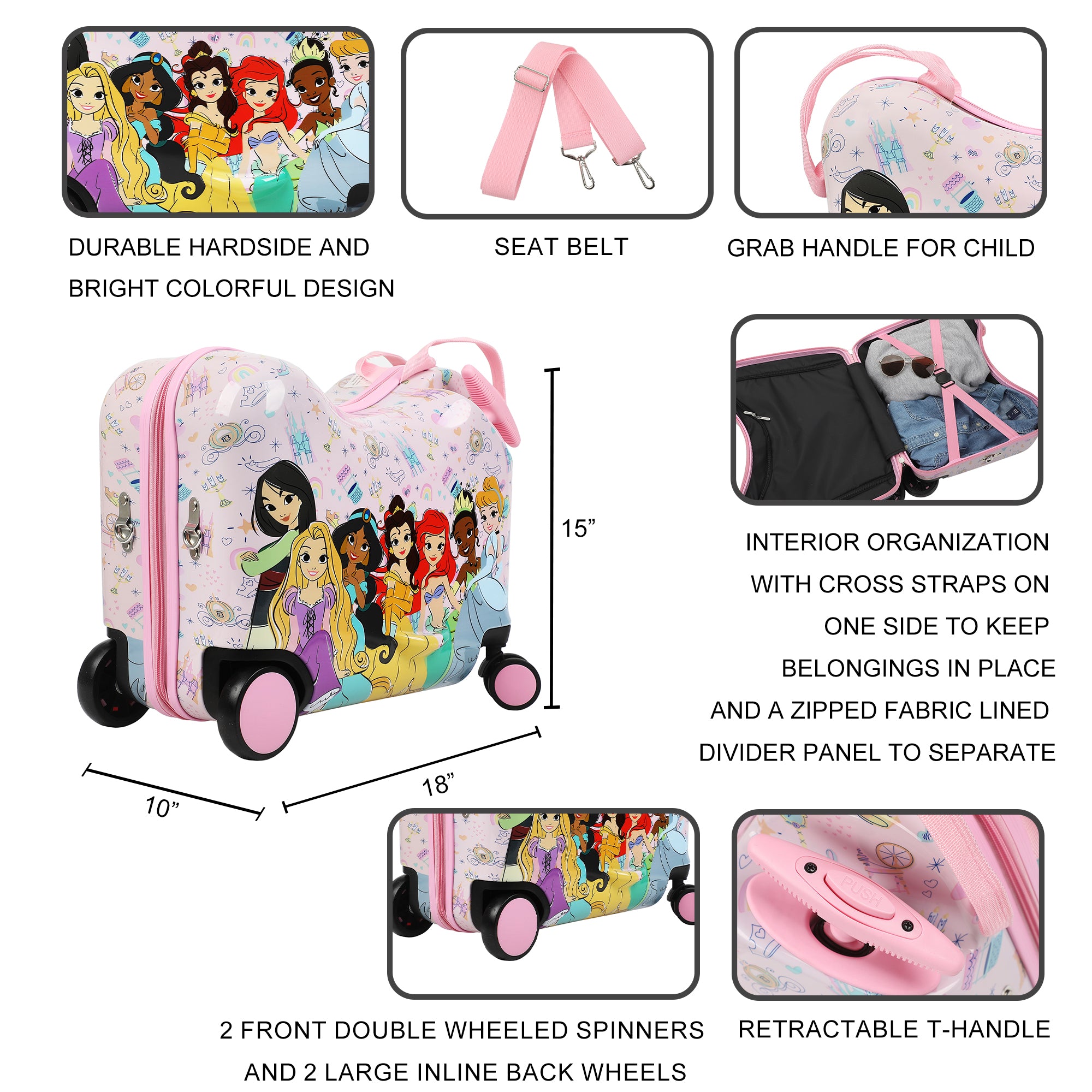 Disney Princesses Ride-On 18" Suitcase For Kids & Toddlers