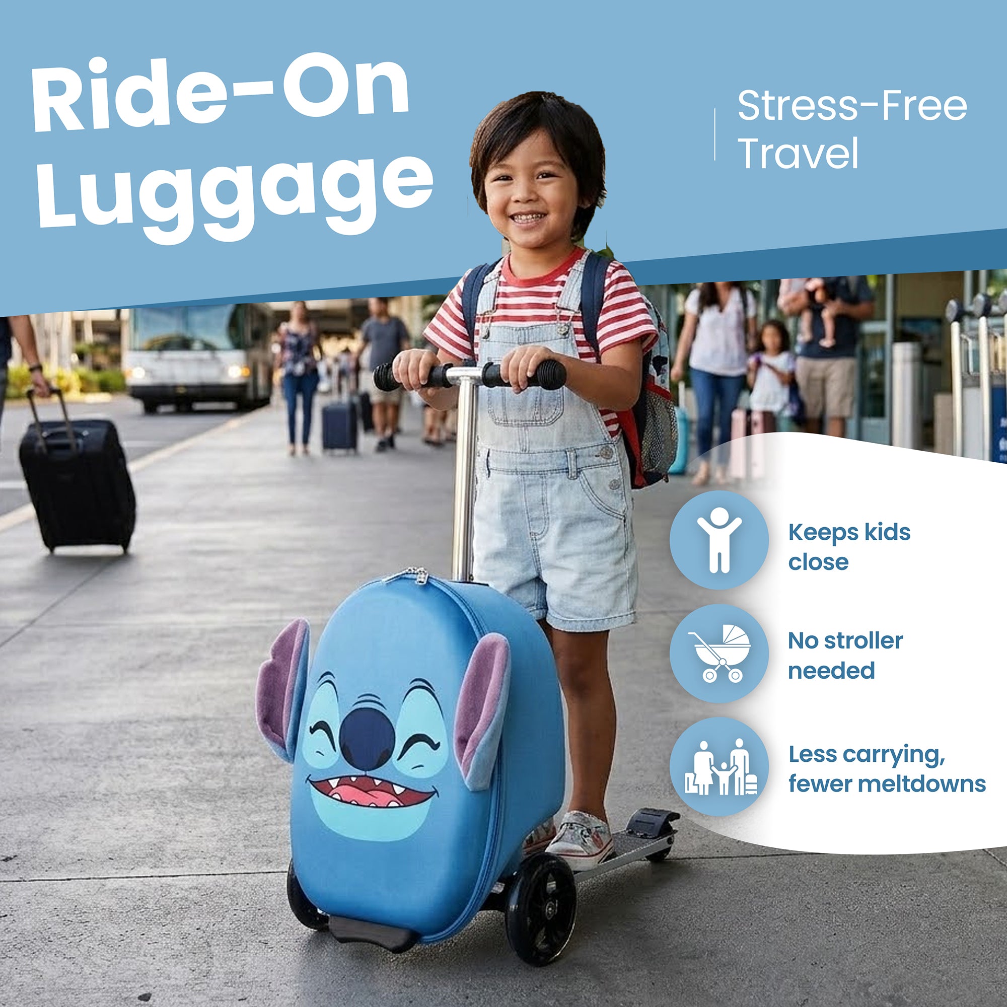 Lilo & Stitch Stitch Face 20.5" Ride Luggage & Scooter Combo