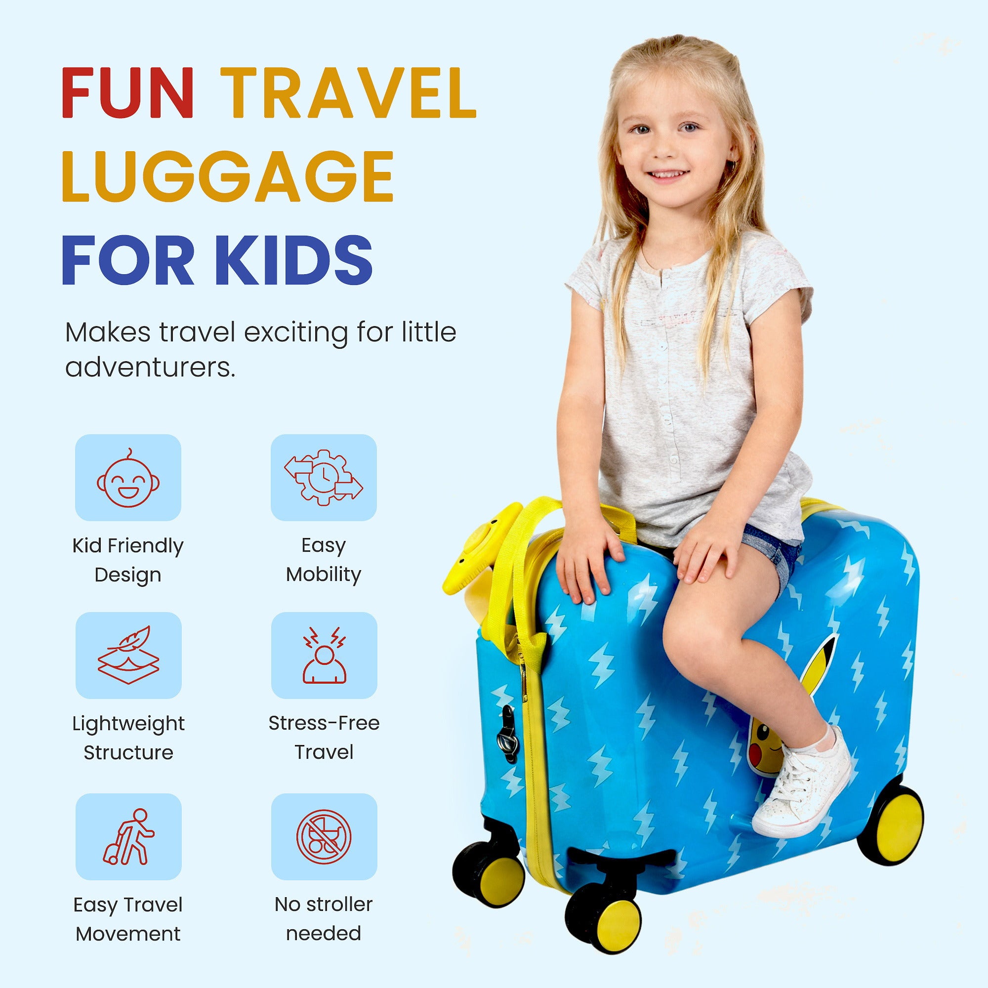 Pokemon Pikachu Ride-On Kids 15" Suitcase Luggage for Travel and Adventures