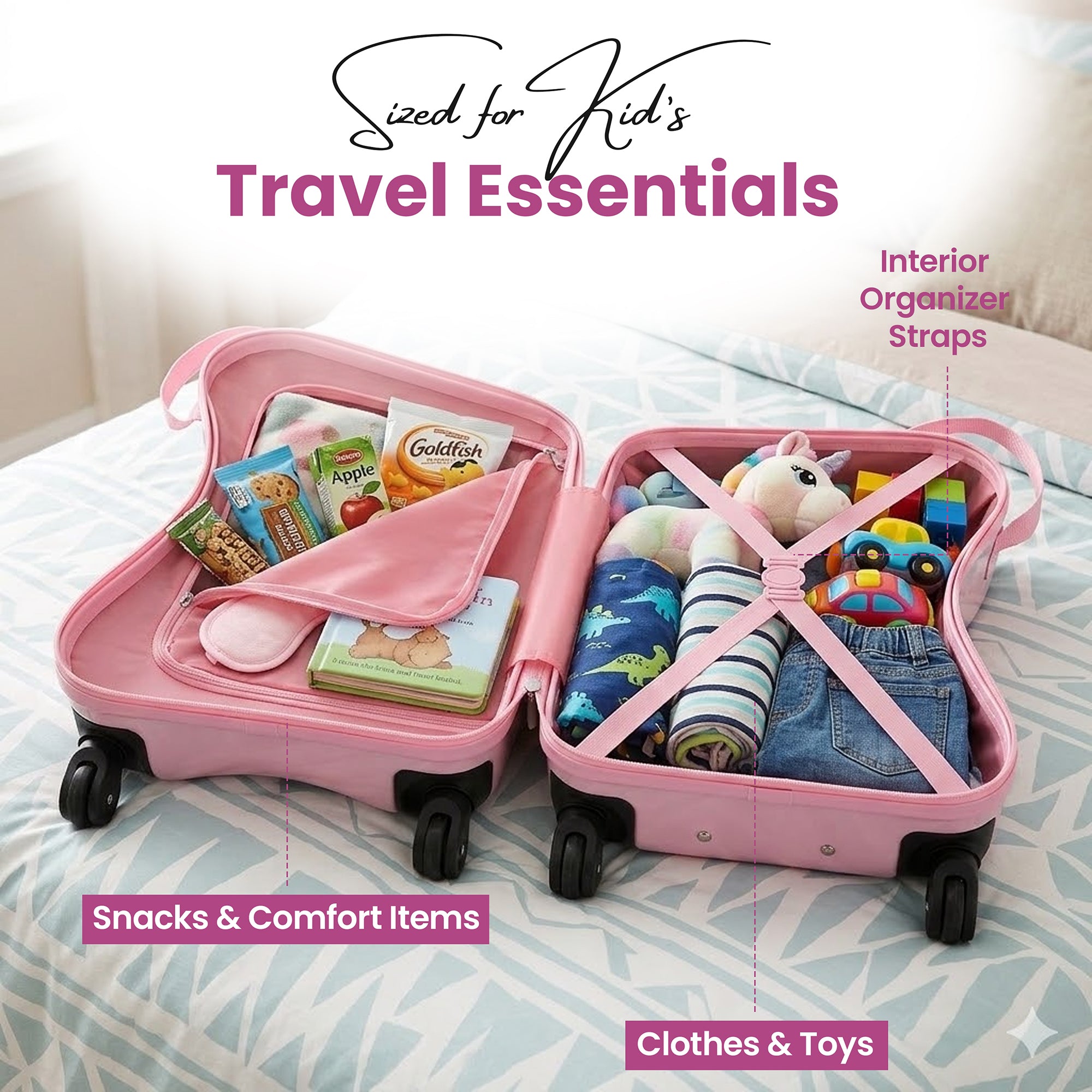 Viggio Pink Rainbows And Unicorns Ride-On 18" Suitcase For Kids & Toddlers