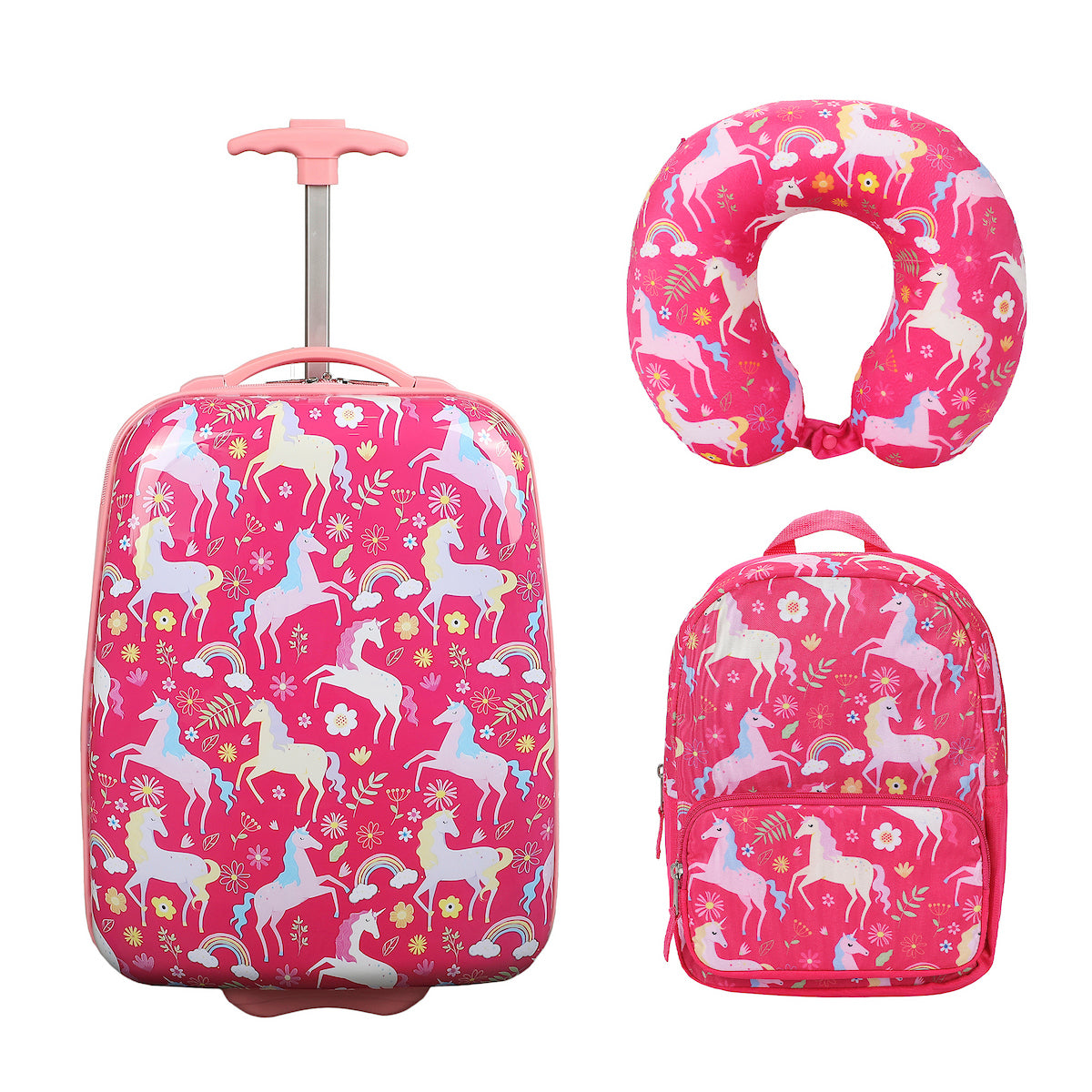 Viggio Unicorn 2-Wheel Suitcase with Backpack and Neck Pillow (3-Pc Set)