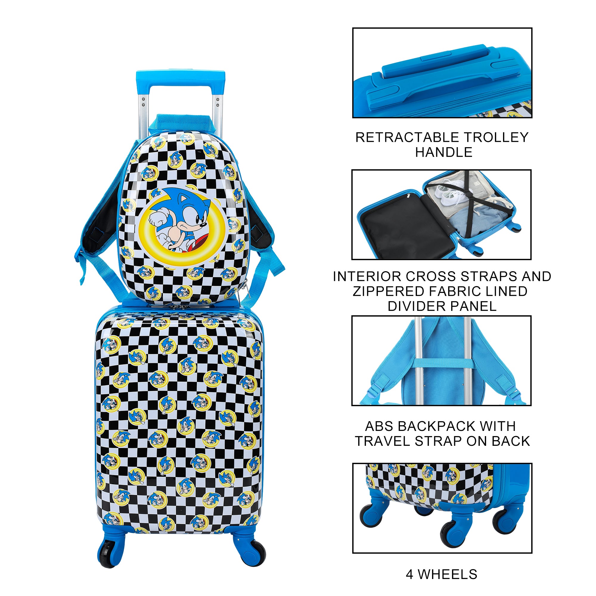 Sonic the Hedgehog Kids' 2-Piece Travel Set With Rolling Suitcase And Backpack