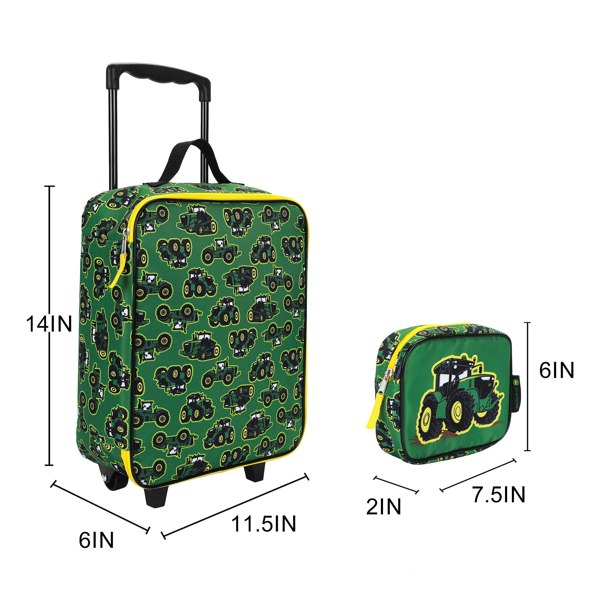 John Deere 4-Piece 14" Pilot Case Luggage Set for Kids, Green/Yellow Travel Set