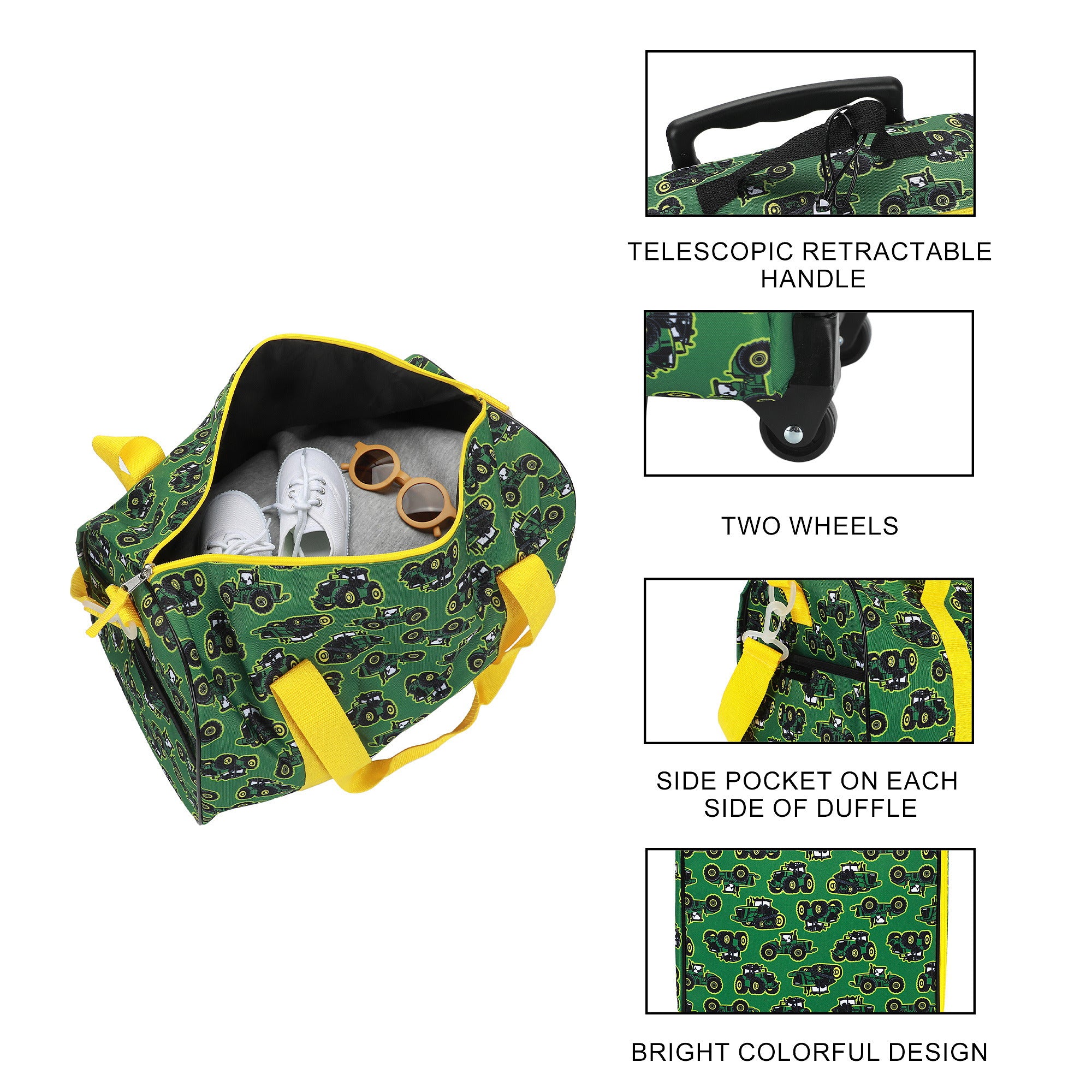 John Deere 4-Piece 14" Pilot Case Luggage Set for Kids, Green/Yellow Travel Set