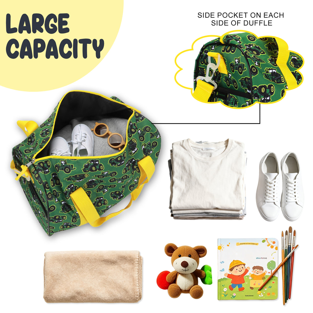 John Deere 4-Piece 14" Pilot Case Luggage Set for Kids, Green/Yellow Travel Set