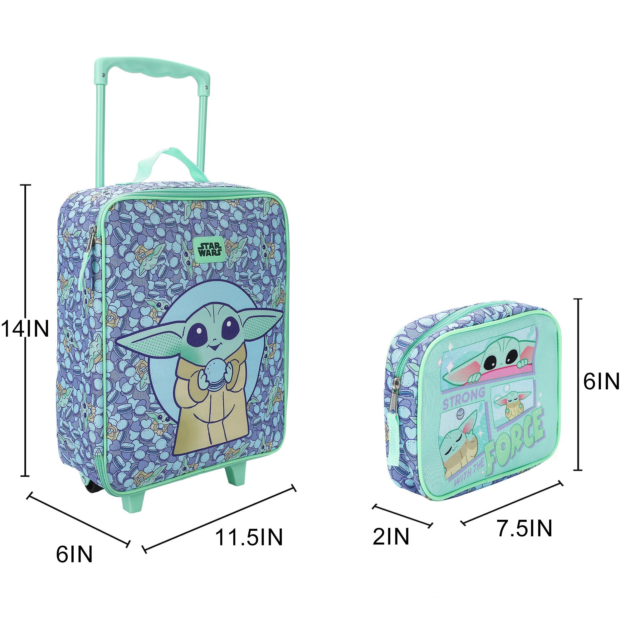 Star Wars The Mandalorian & Grogu Kids 4-Piece Travel Set 14" Pilot Case Duffle Bag Utility Case & Luggage Tag, Green/Blue