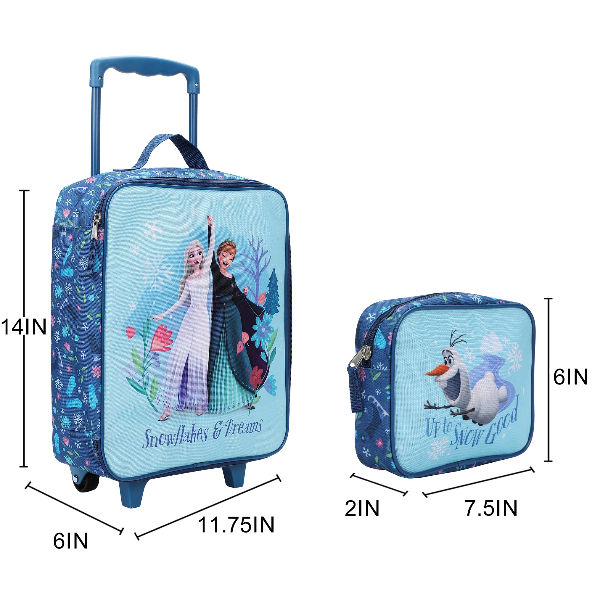 Frozen Elsa & Anna Kids’ 4-Piece Travel Set With Suitcase, Duffle Bag, Toiletries Case, and Luggage Tag