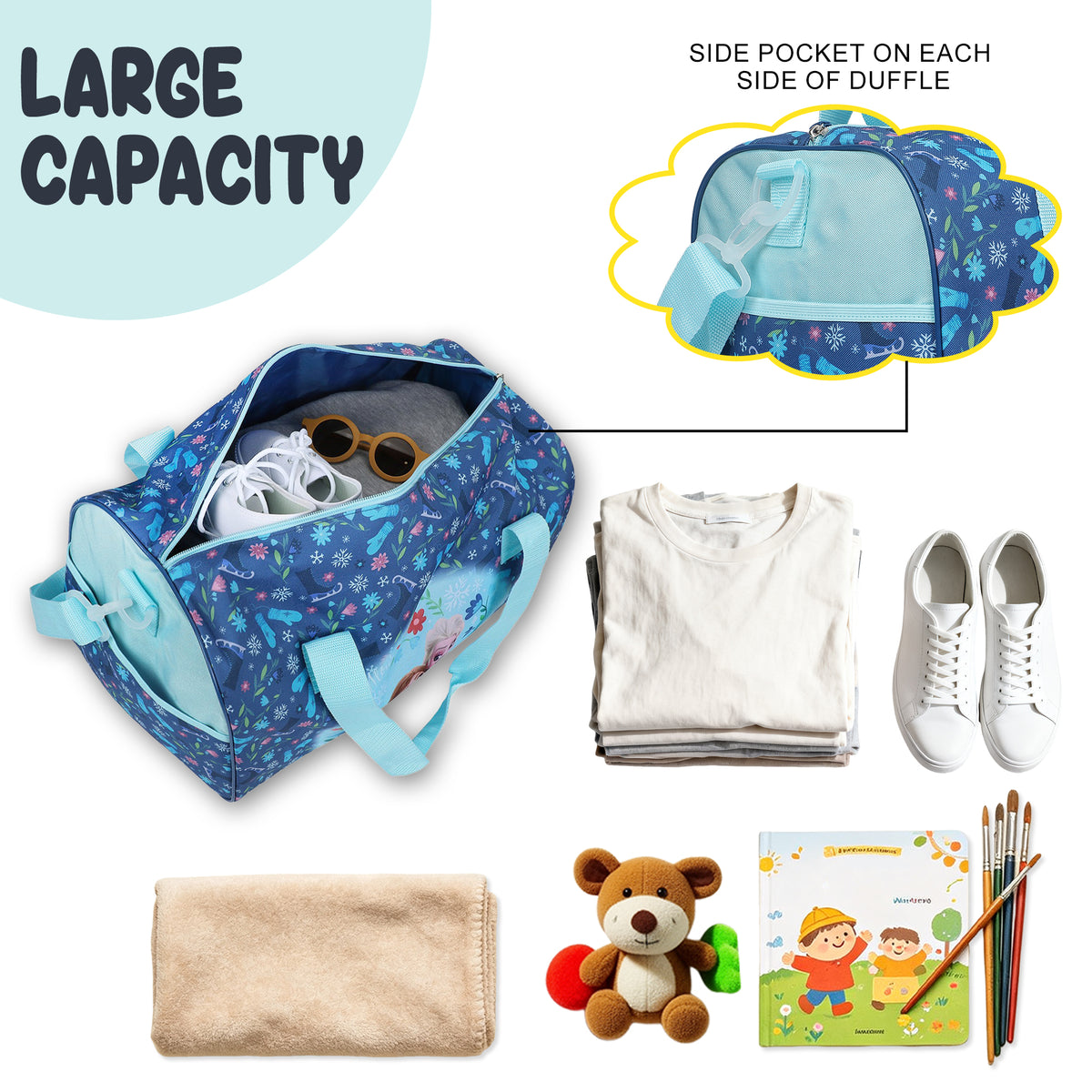 Frozen Elsa & Anna Kids' 4-Piece Travel Set With Suitcase, Duffle Bag, Toiletries Case, and Luggage Tag