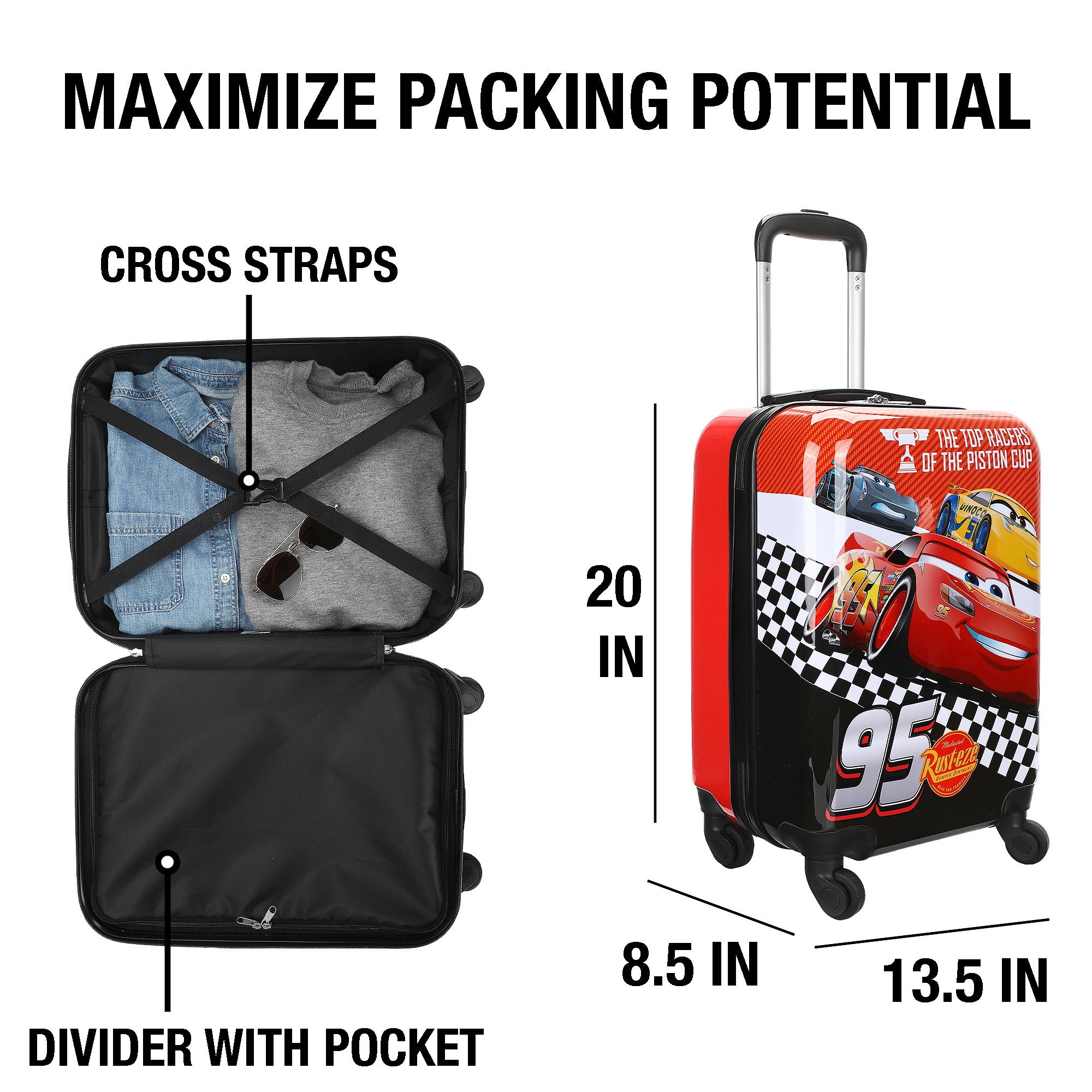 Cars Kids 4-Wheel ABS Printed Suitcase for Travel