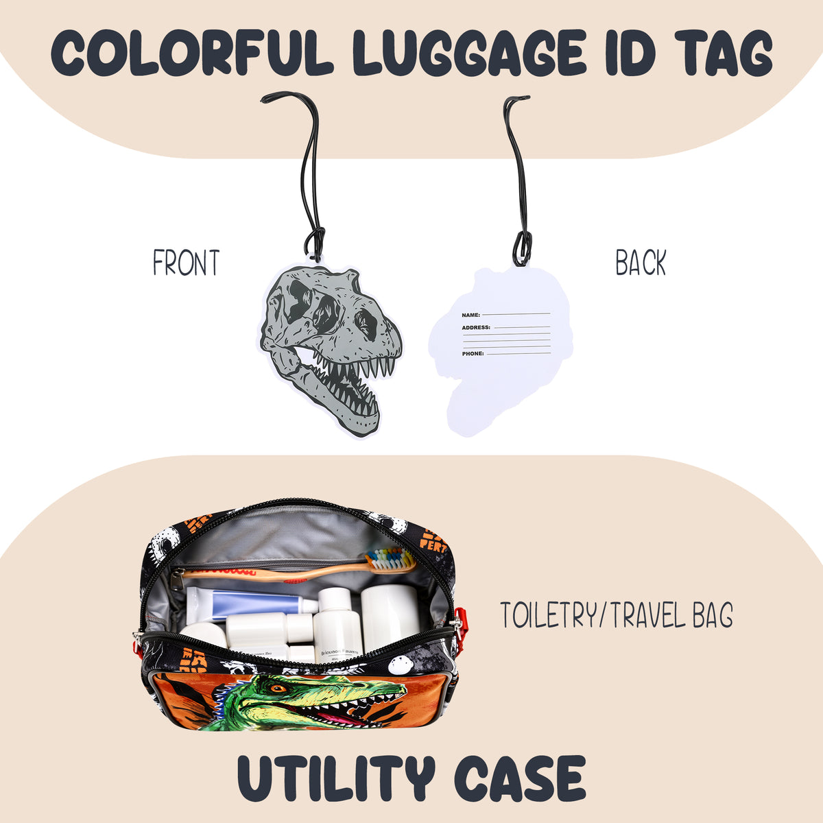 Dinosaur Kids 14" Pilot Case Set with Duffle, Utility Case & Luggage Tag for Travel