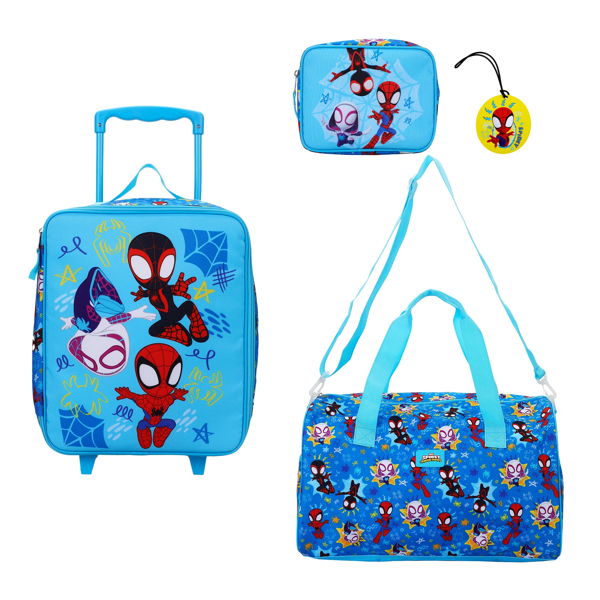 Spidey And His Amazing Friends Kids' 4-Piece Travel Set With Suitcase, Duffle Bag, Toiletries Case, and Luggage Tag