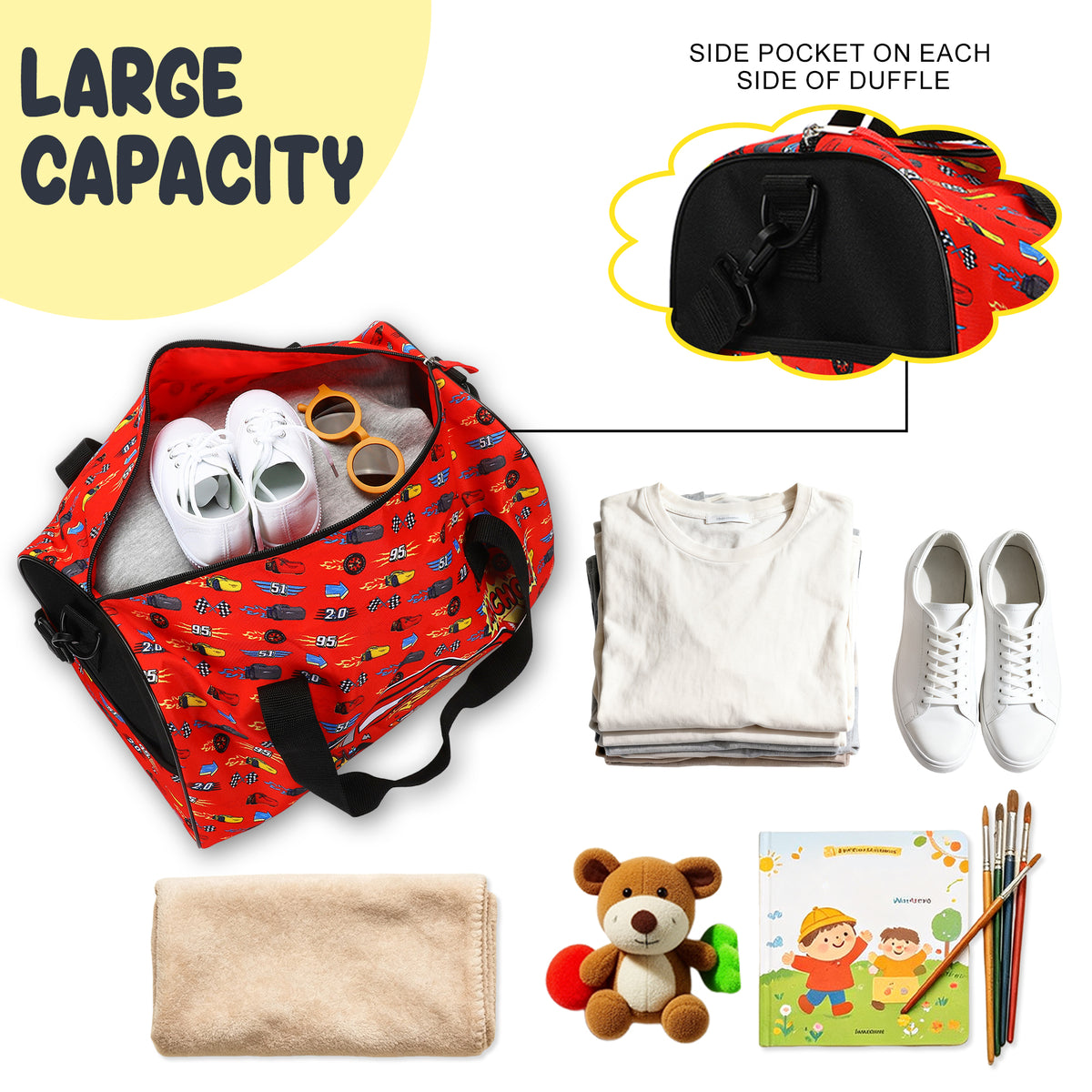 Cars Lightning McQueen Kids' 4-Piece Travel Set With Suitcase, Duffle Bag, Toiletries Case, and Luggage Tag