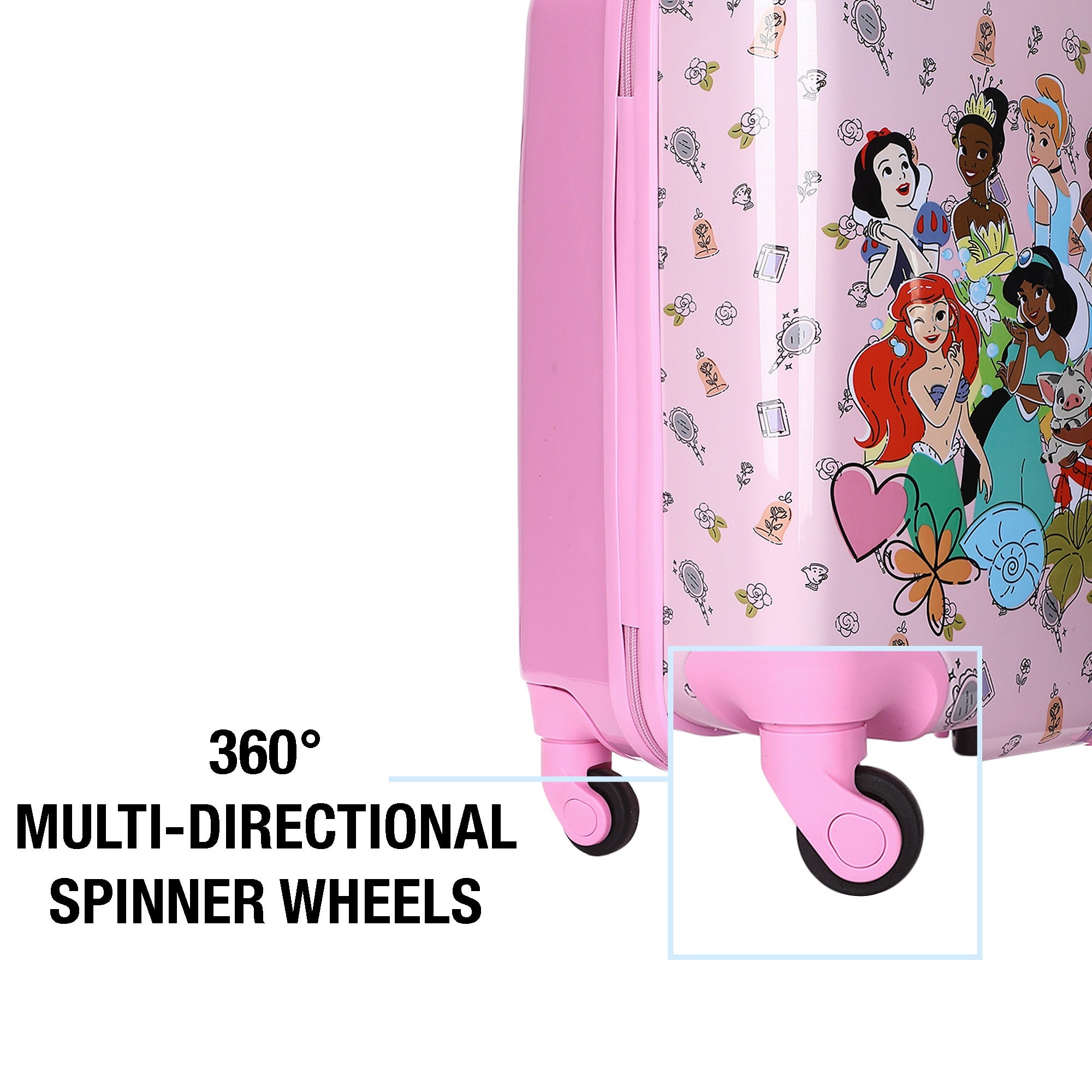 Disney Princess Kids Pink ABS 4-Wheel 20" Suitcase Luggage for Travel & Adventures