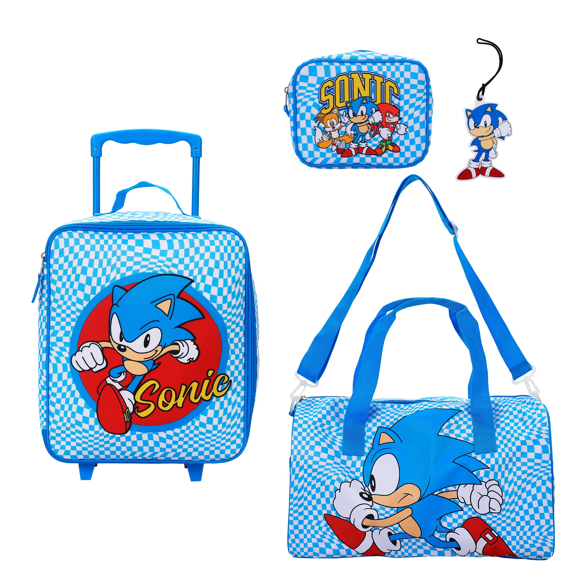 Sonic the Hedgehog Kids' 4-Piece Travel Set With Suitcase, Duffle Bag, Toiletries Case, and Luggage Tag