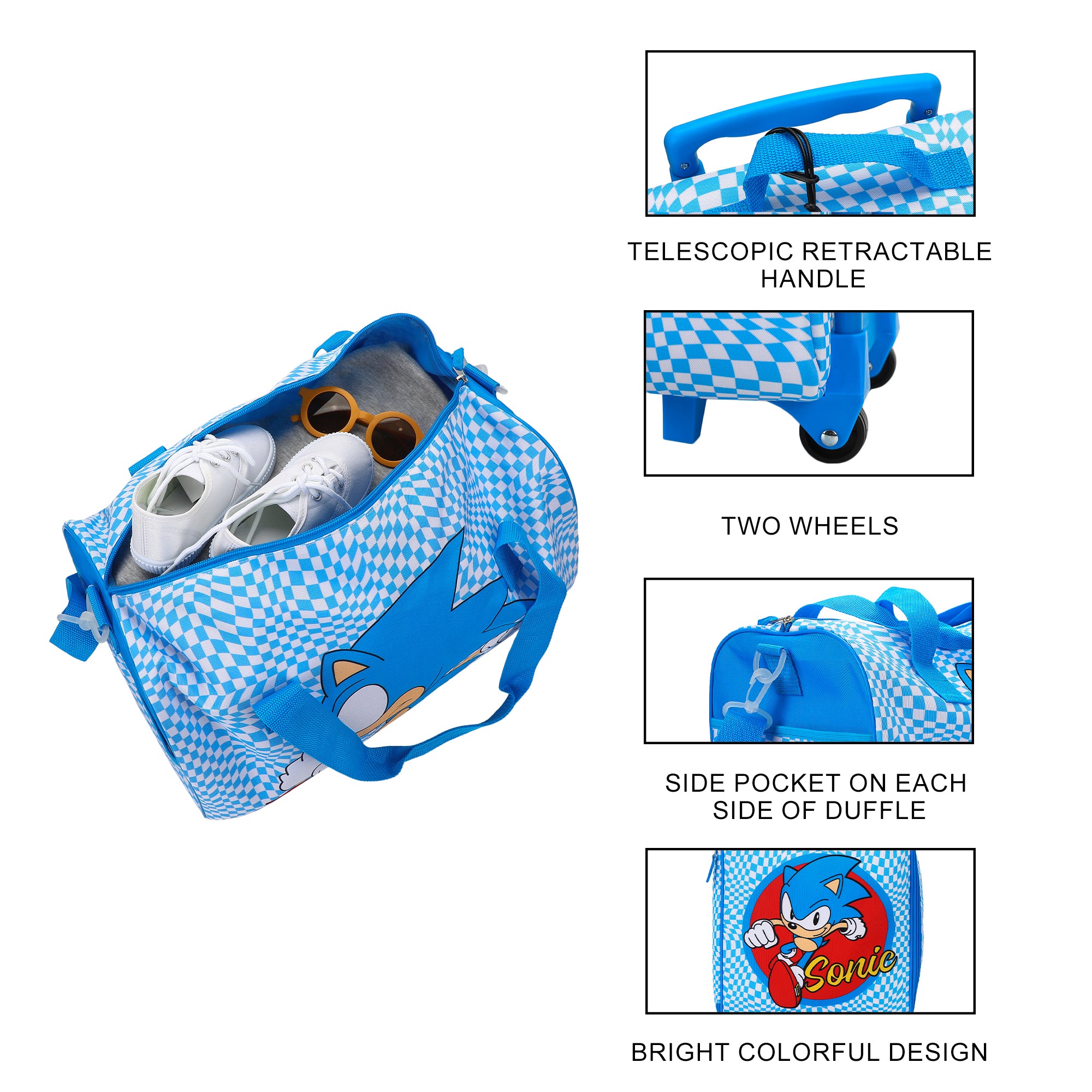 Sonic the Hedgehog Kids' 4-Piece Travel Set With Suitcase, Duffle Bag, Toiletries Case, and Luggage Tag