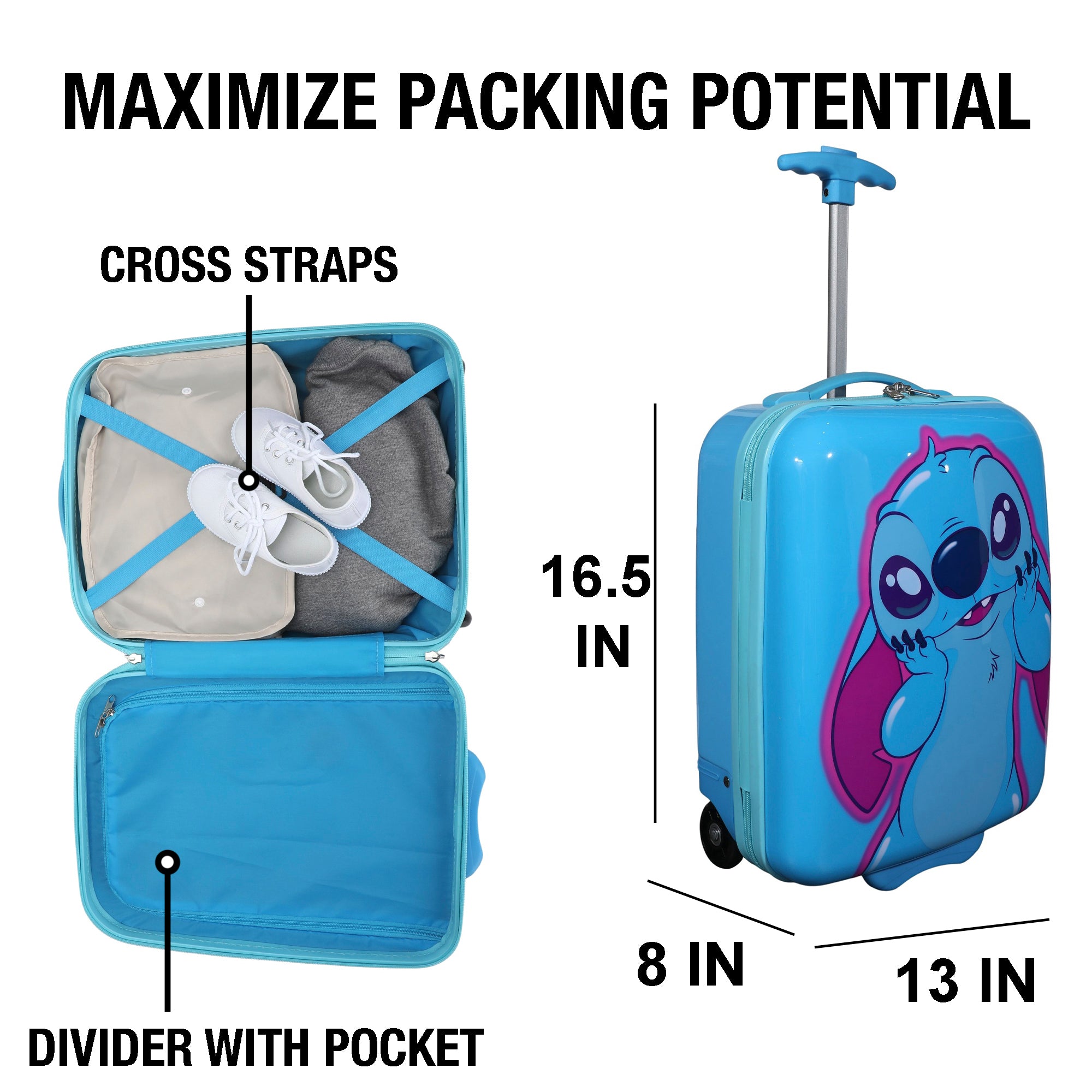 Lilo & Stitch Kids Blue 2-Wheel ABS Luggage for Travel