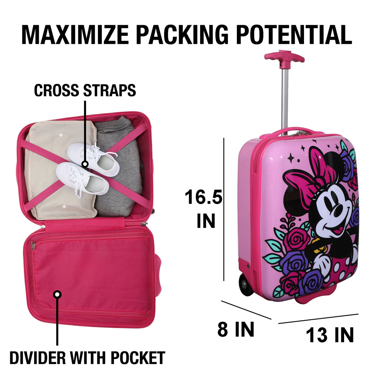 Minnie Mouse Classic Pink Kids 2-Wheel ABS Suitcase for Travel