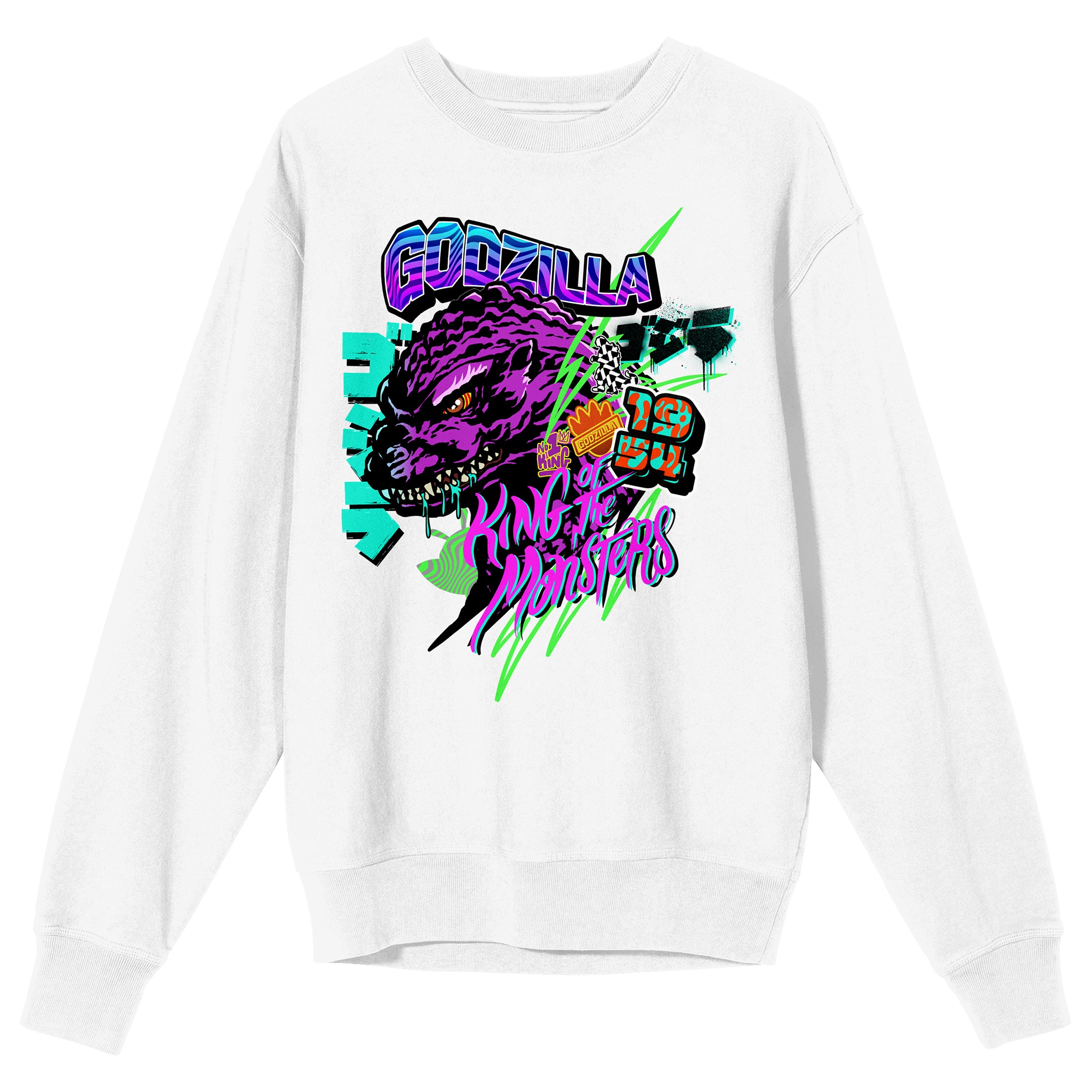 Godzilla King of the Monsters 1954 Adult White Crew Neck Sweatshirt-Large