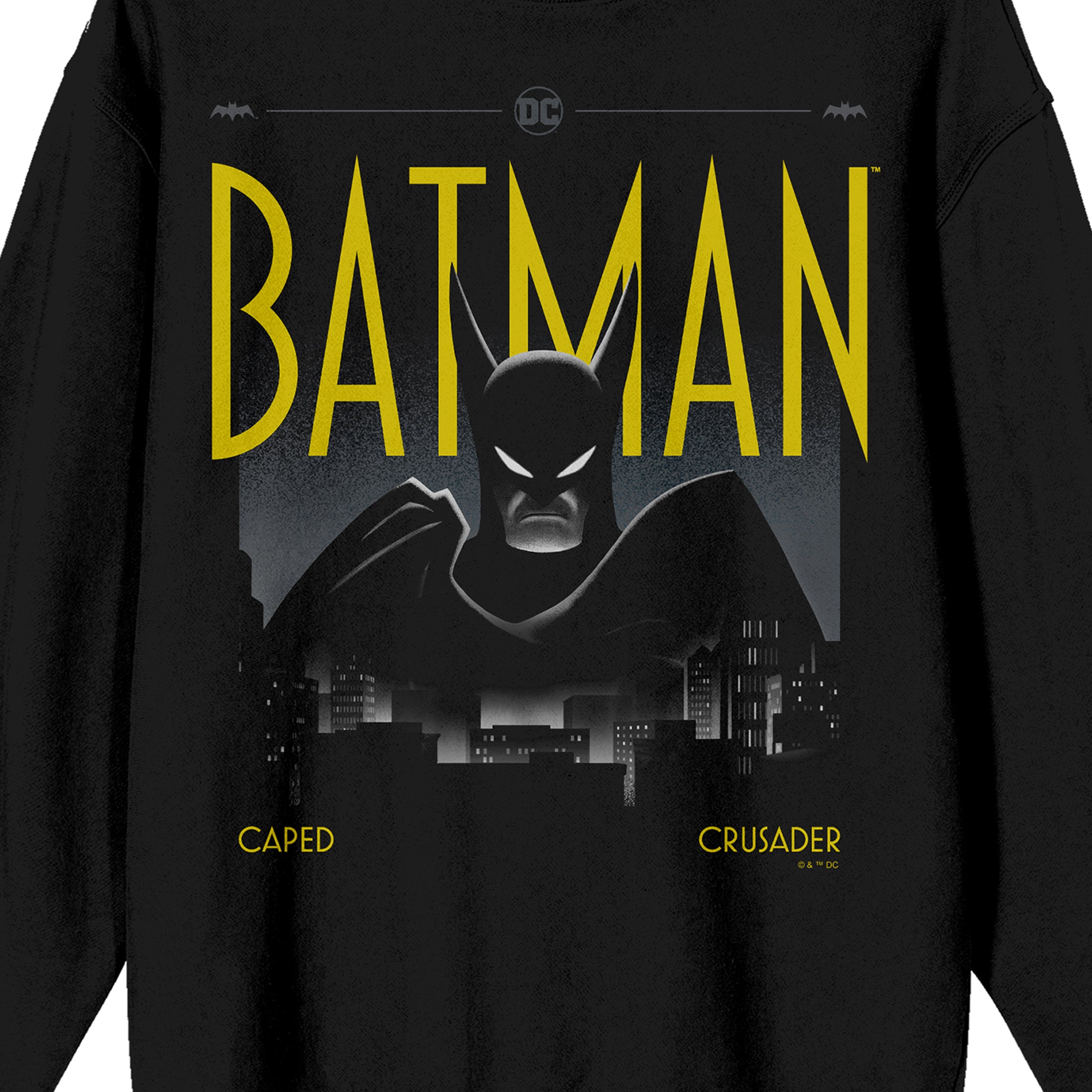 Batman Caped Crusader City Overview Adult Black Crew Neck Long Sleeve Sweatshirt