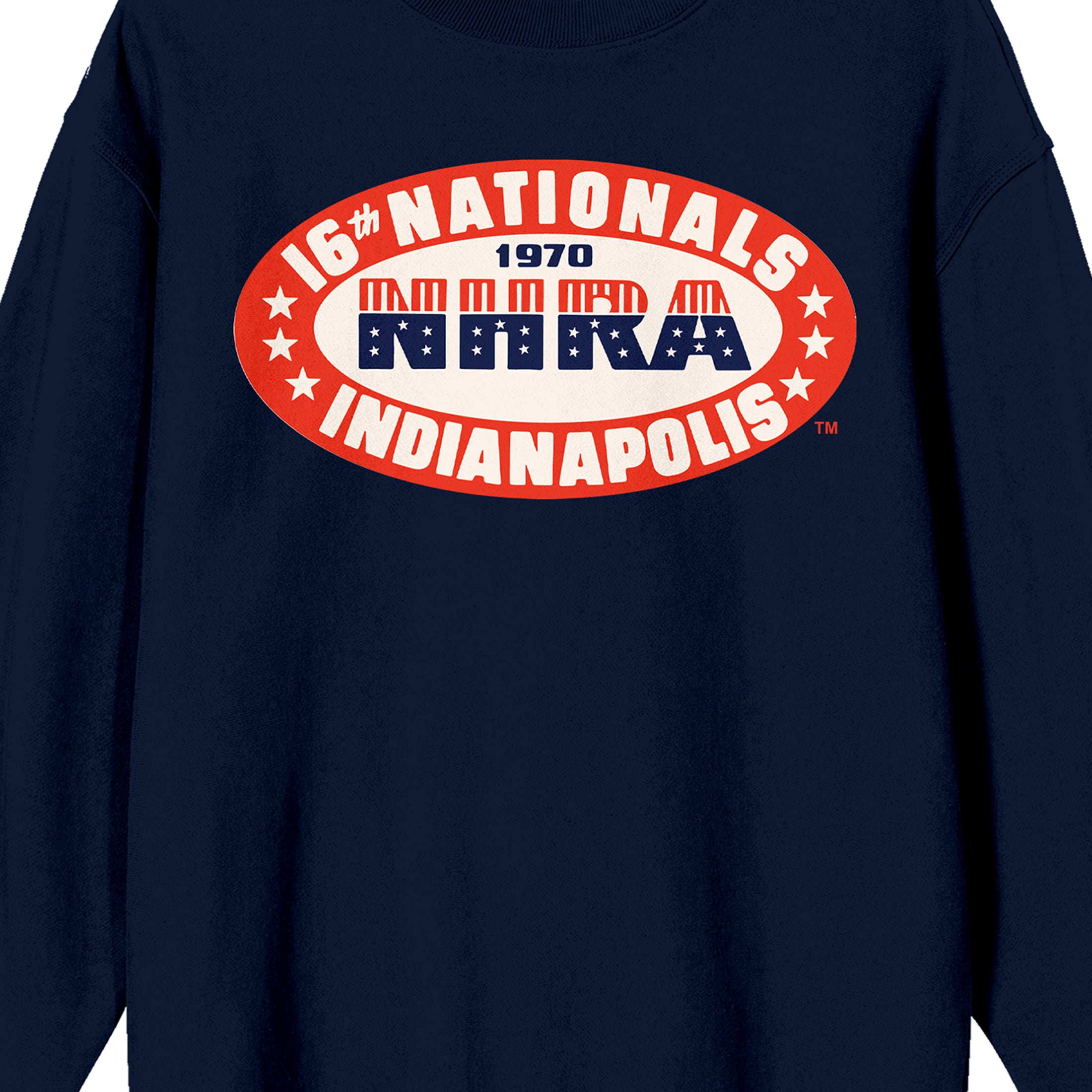 National Hot Rod Association NHRA, Car, Fastest Vehicles, Vintage, SPEED FOR ALL, IndianaPolis, on Navy Long Sleeve Adult Crew neck