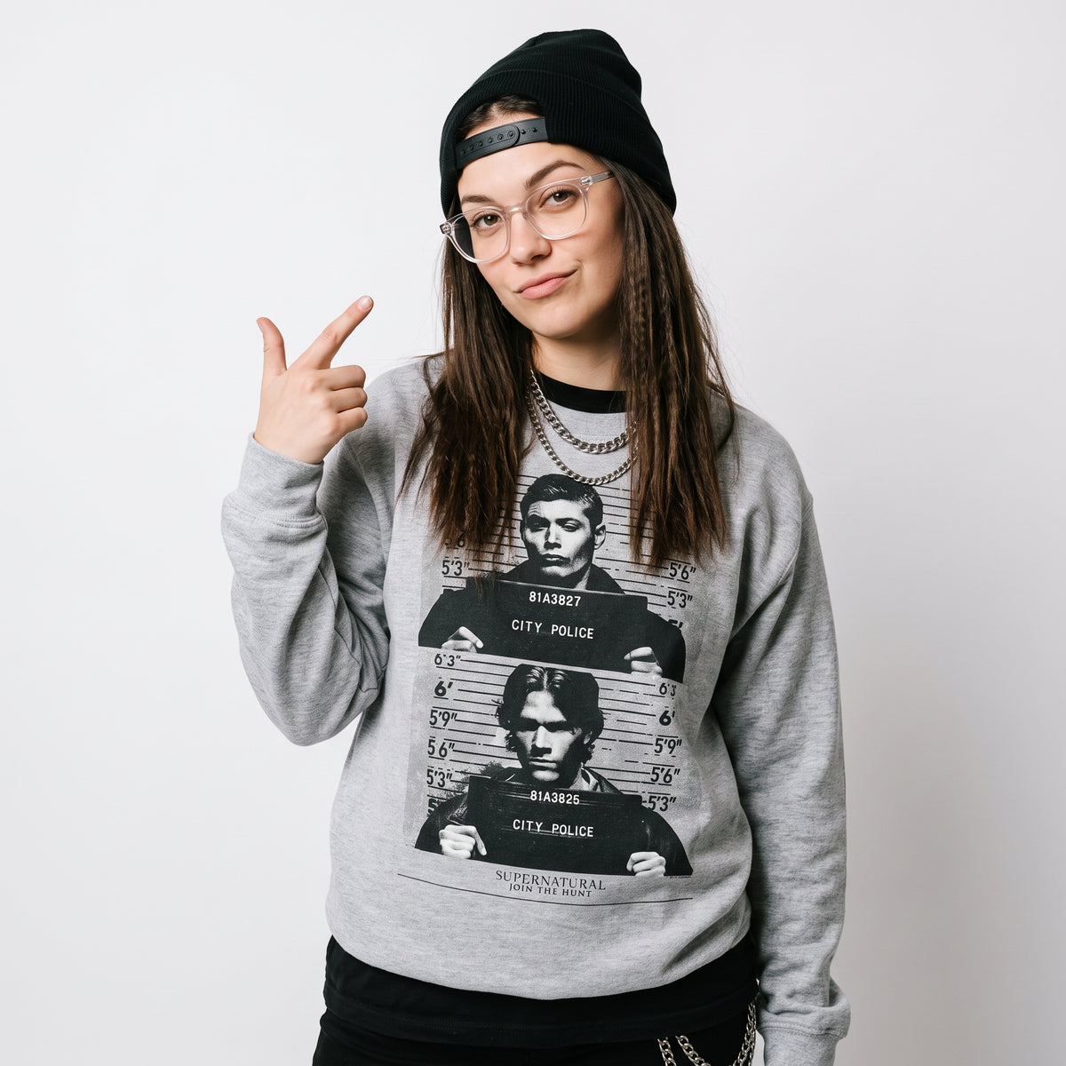Supernatural Sam & Dean Mugshots Sweatshirt for Adults