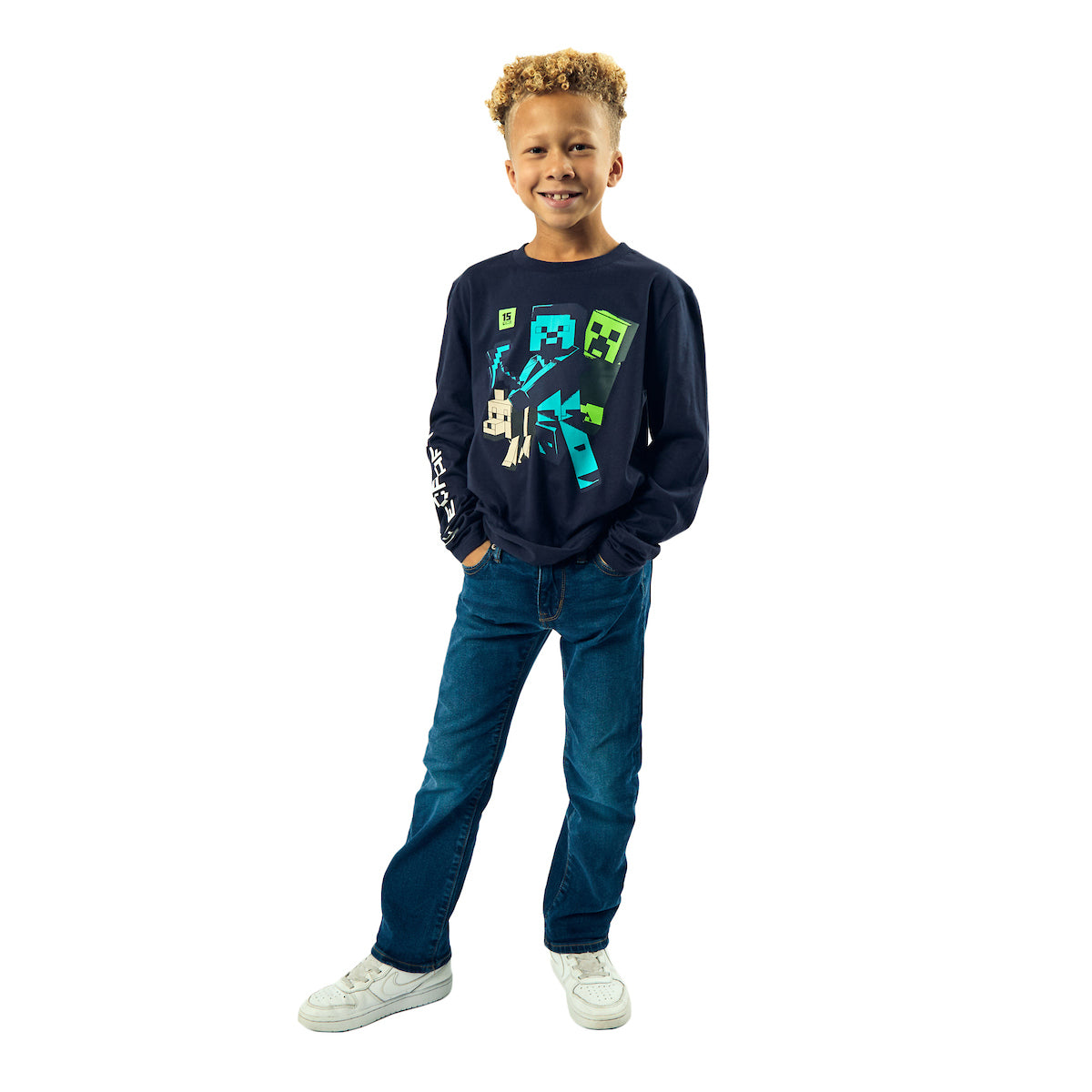 Minecraft Action Shots Youth 2-Pack Crew Neck Long Sleeve and Short Sleeve Tee