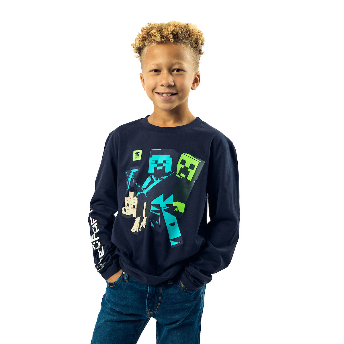 Minecraft Action Shots Youth 2-Pack Crew Neck Long Sleeve and Short Sleeve Tee