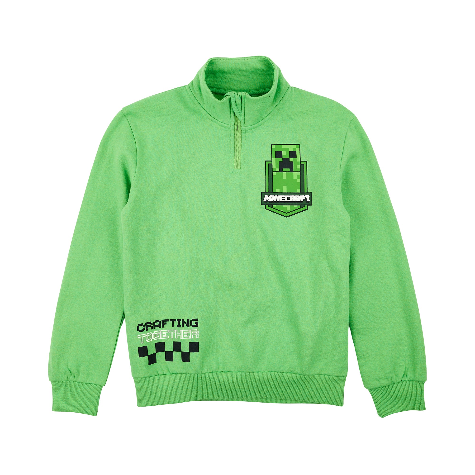 Minecraft Creeper Jumper Youth Boy Green Quarter Zip Sweatshirt