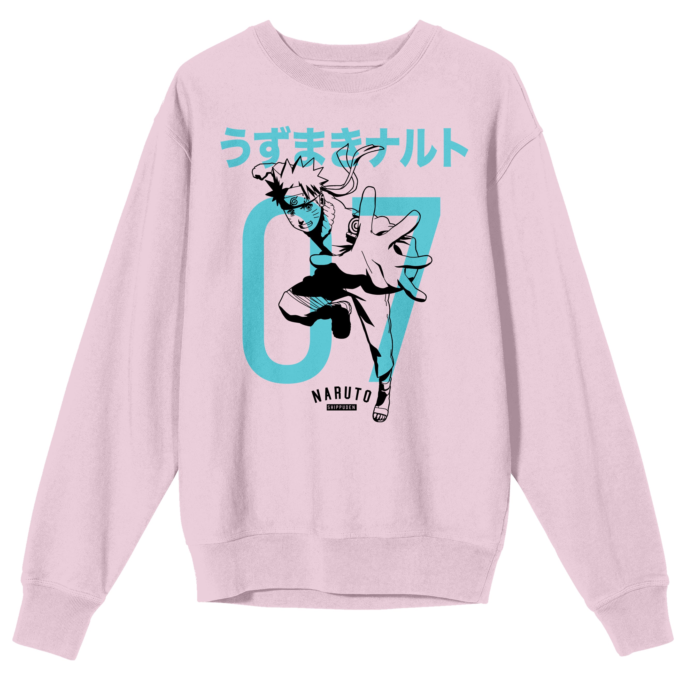 Naruto Shippuden Naruto Kanji Crew Neck Long Sleeve Cradle Pink Adult Sweatshirt