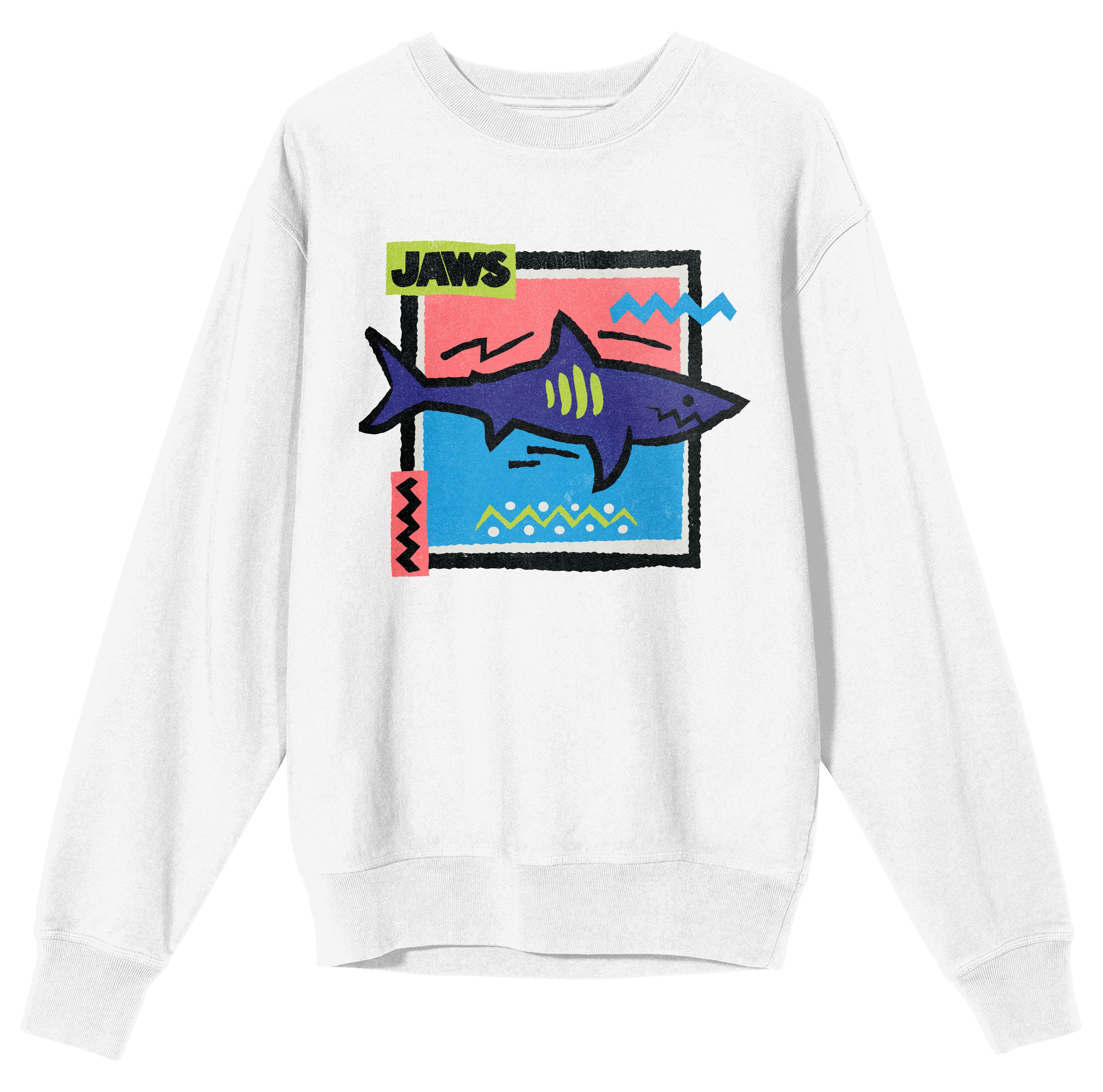 Jaws Doodle Art White Long Sleeve Sweatshirt