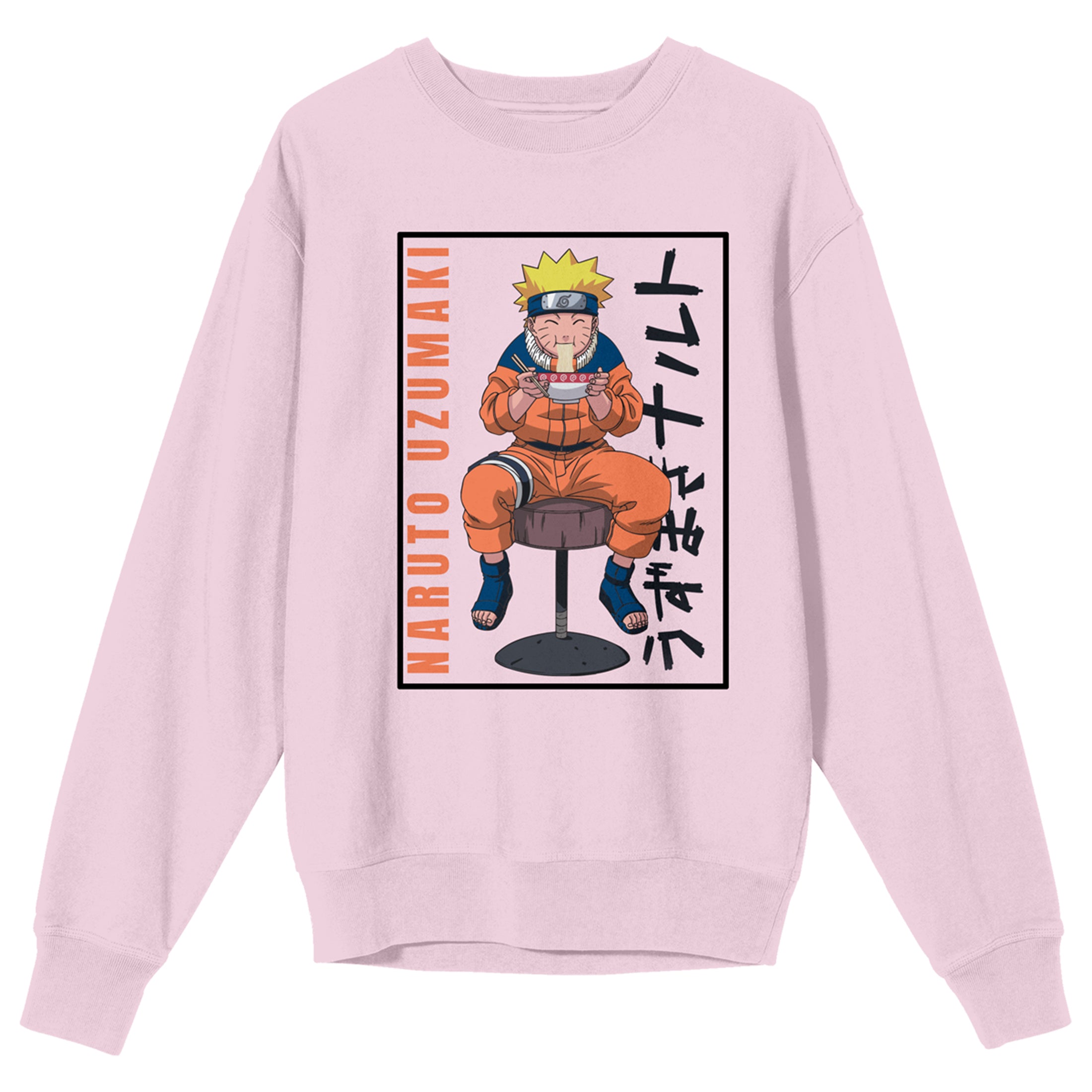 Naruto Classic Eating Ramen Crew Neck Long Sleeve Cradle Pink Women's Sweatshirt
