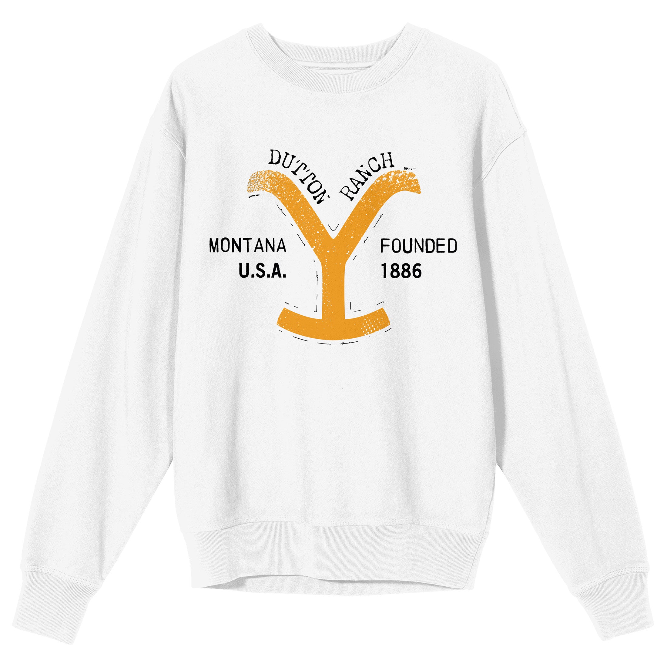 Yellowstone Dutton Ranch Y Logo Crew Neck Long Sleeve White Adult Sweatshirt