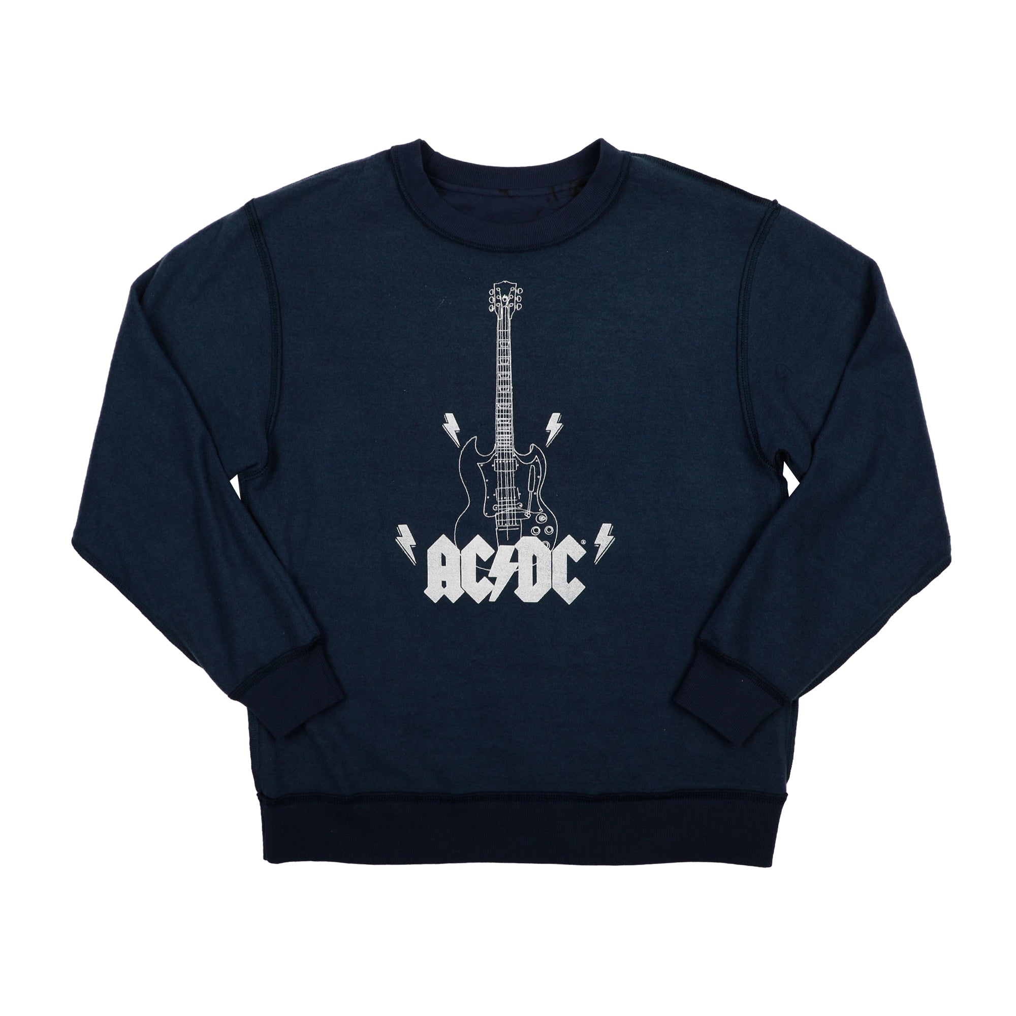 ACDC Guitar & Band Logo Crew Neck Long Sleeve Gray Women's Oversized Reversible Pullover Sweatshirt