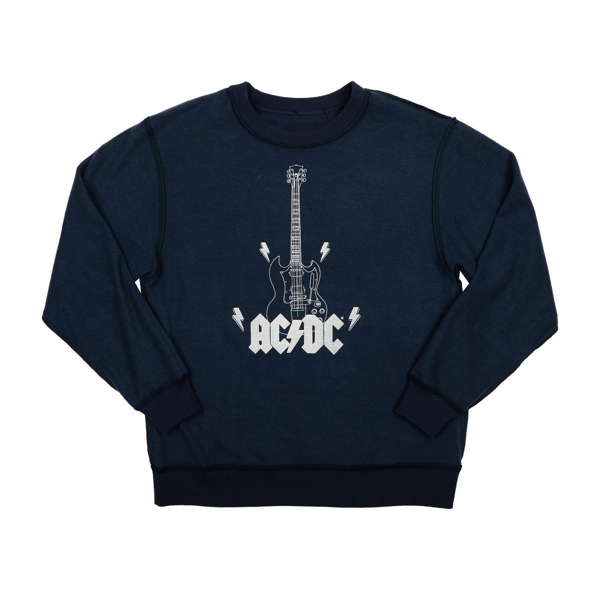 ACDC Guitar & Band Logo Crew Neck Long Sleeve Gray Women's Oversized Reversible Pullover Sweatshirt