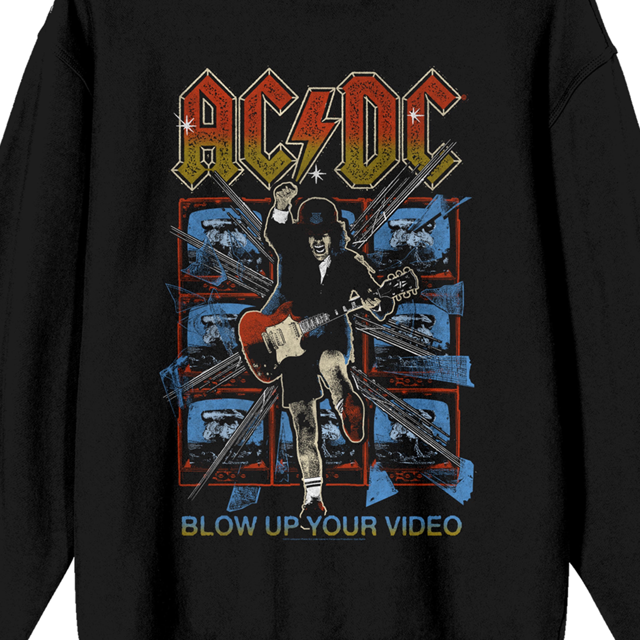 AC/DC Blow Up Your Video Adult Black Crew Neck Sweatshirt-Small