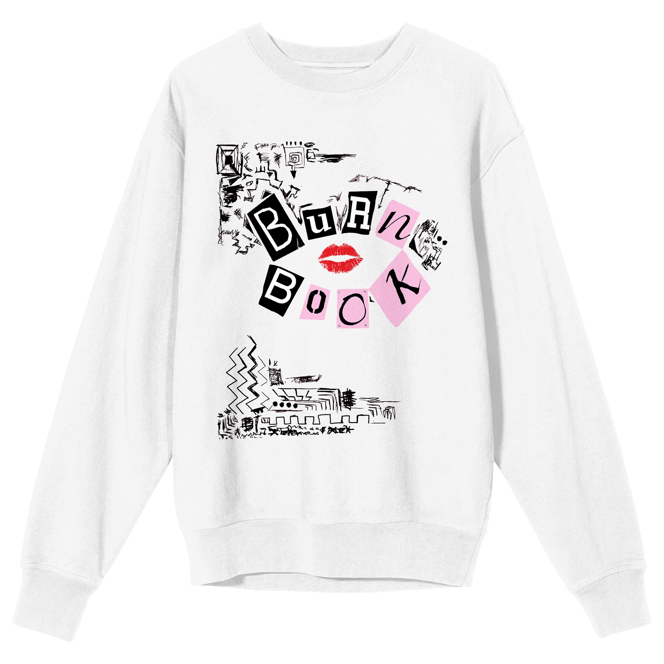 Mean Girls Burn Book Long Sleeve White Adult Sweatshirt
-Small