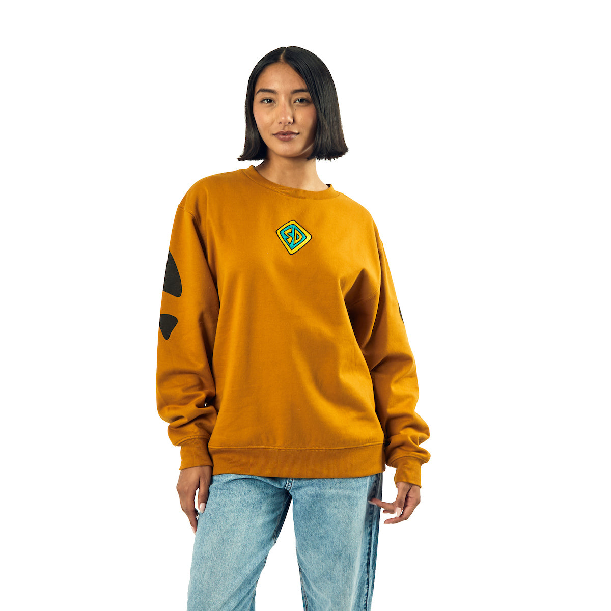 Scooby Doo Dog Tag & Spots Women's Brown Crew Neck Long Sleeve Oversized Fleece Sweatshirt