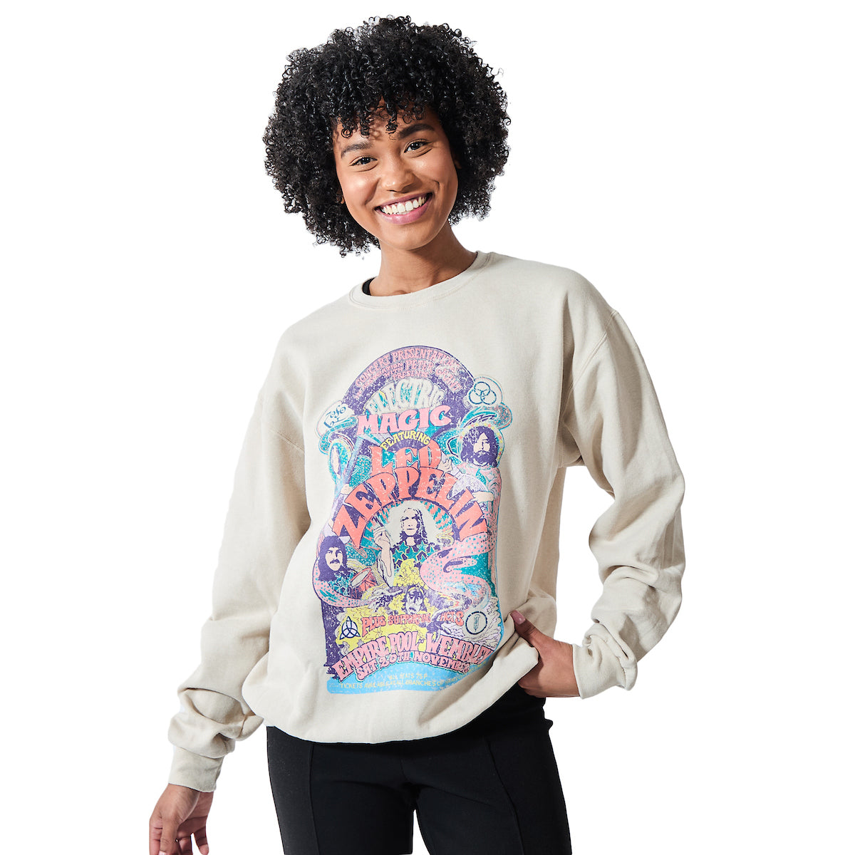 Led Zeppelin Electric Magic Distressed Poster Art Women's Sand Crew Neck Long Sleeve Sweatshirt